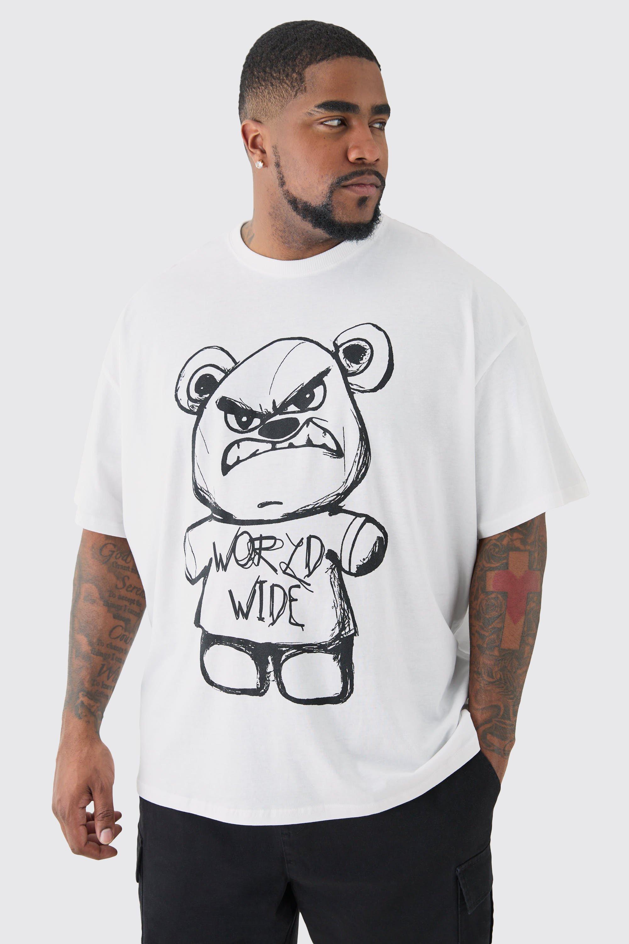Image of Plus Oversized Evil Teddy T-shirt In White, Bianco