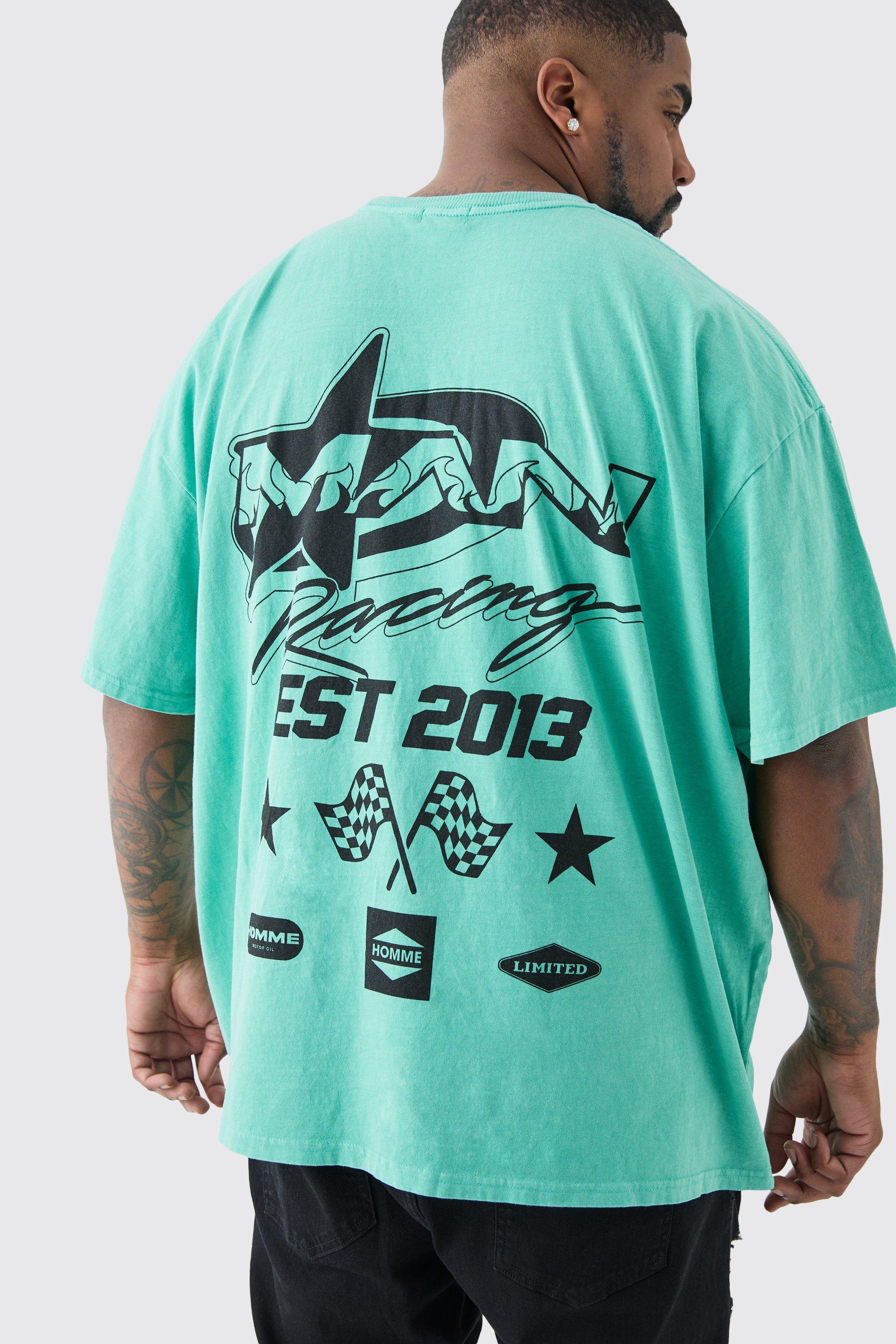 Image of Plus Man Racer T-shirt In Green, Verde
