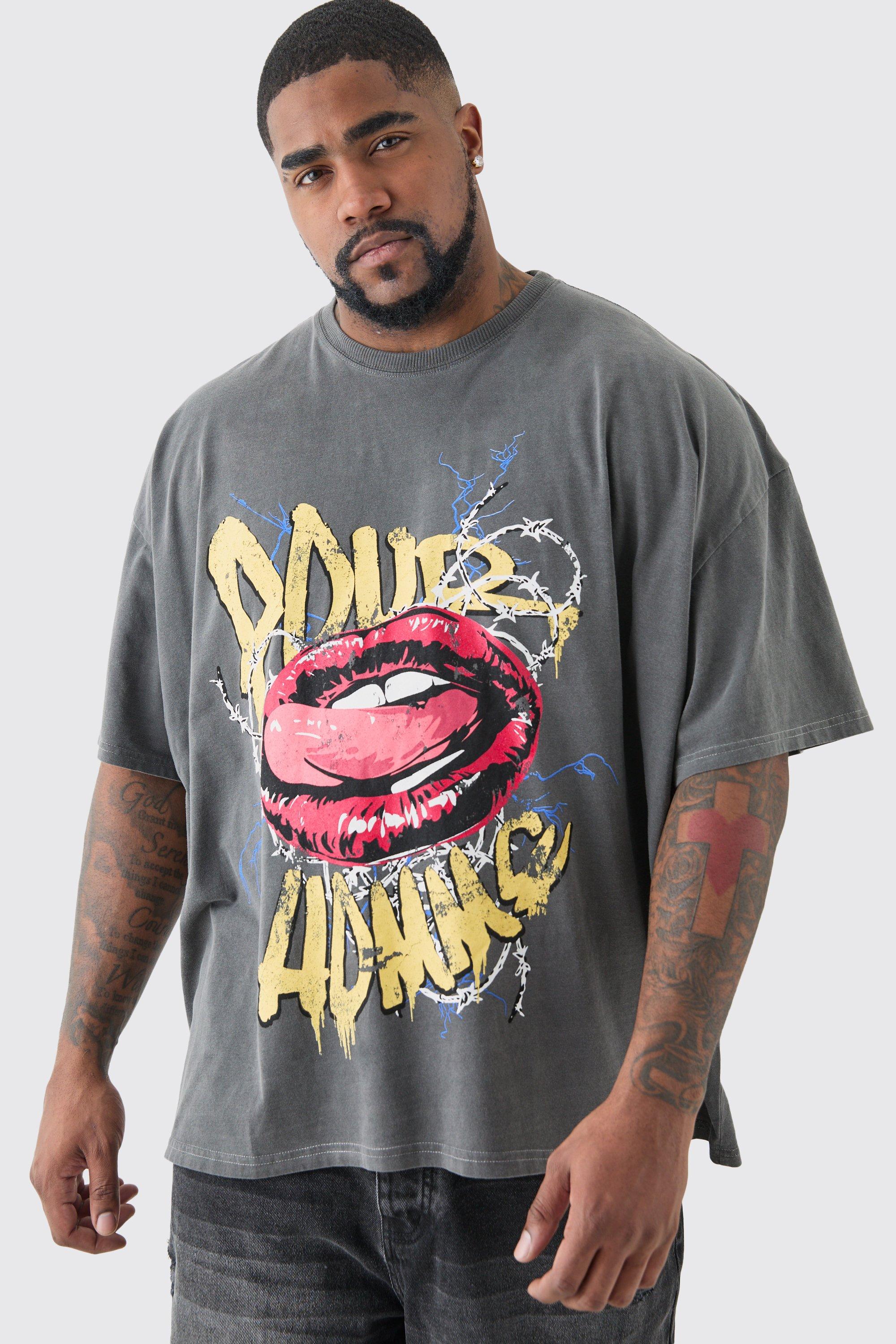Image of Plus L Pour Homme Lips T-shirt In Acid Wash, Grigio