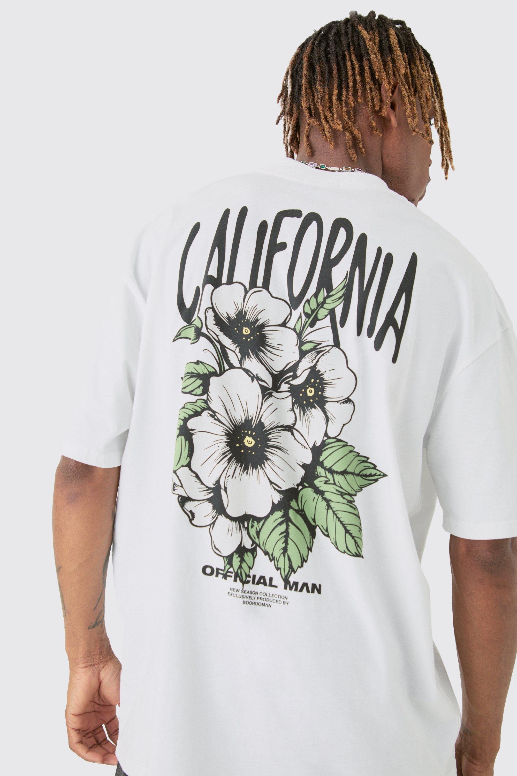 Image of Tall Oversized California Floral T-shirt In White, Bianco