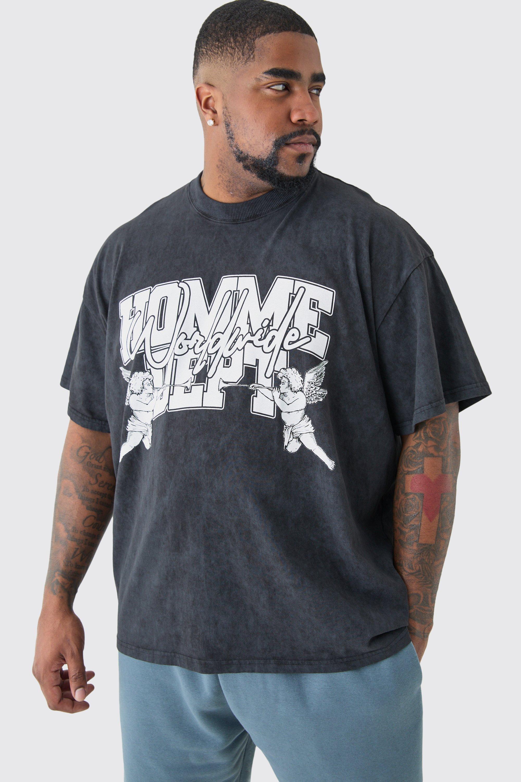 Image of Plus Oversized Homme Dept T-shirt In Acid Wash Grey, Grigio
