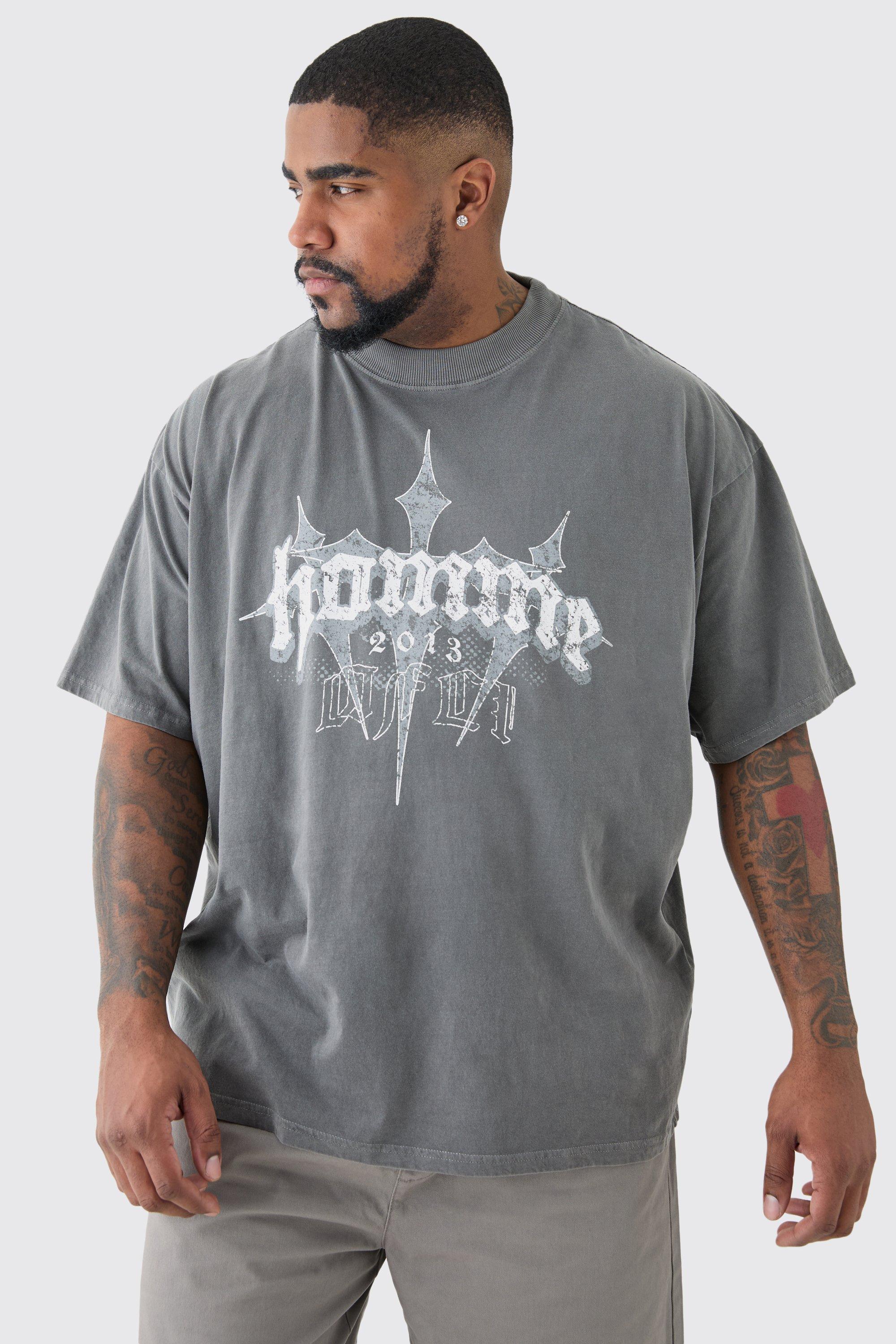Image of Plus Oversized Homme Cross Puff Print T-shirt In Grey, Grigio