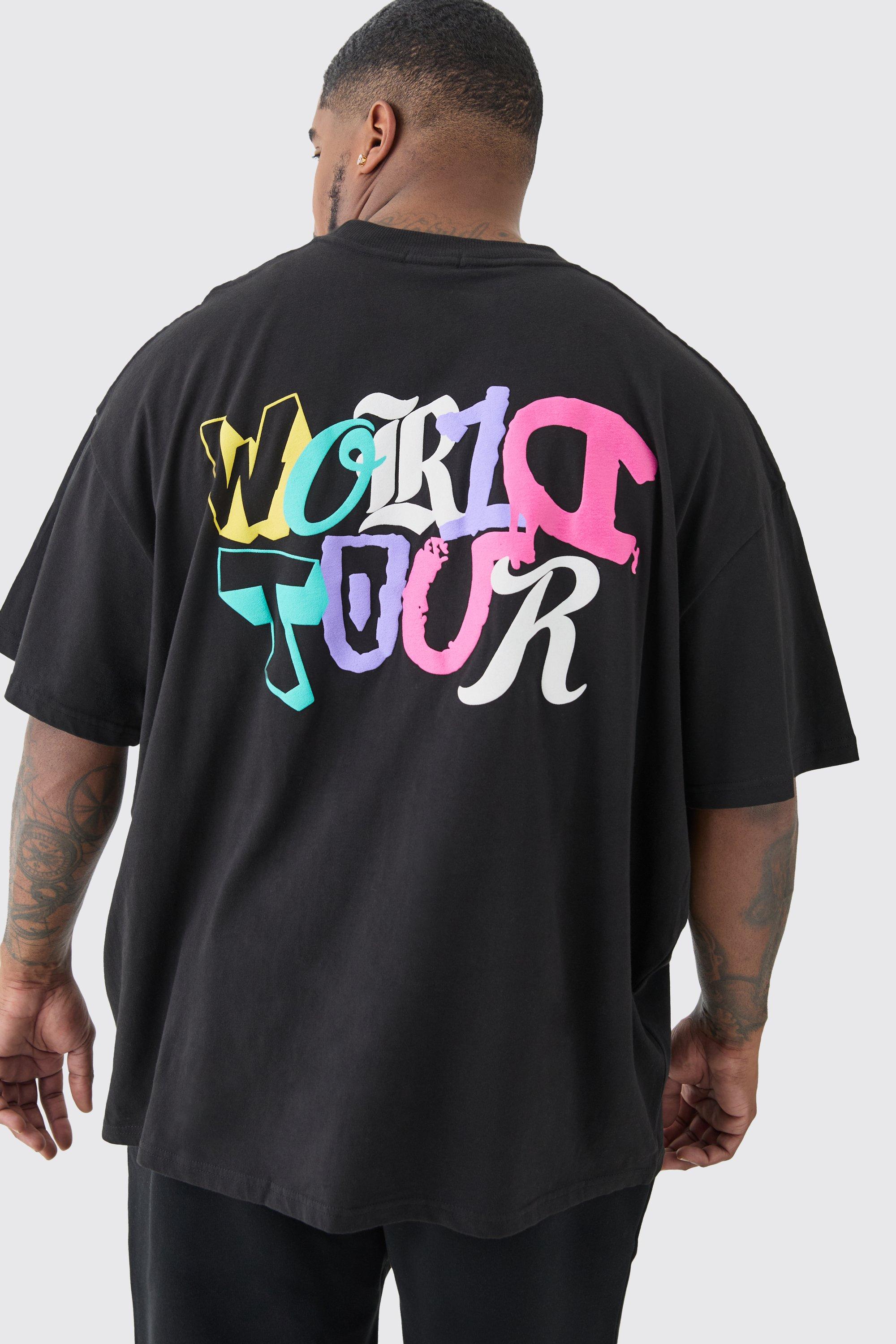 Image of Plus Oversized World Tour Puff Print T-shirt In Black, Nero
