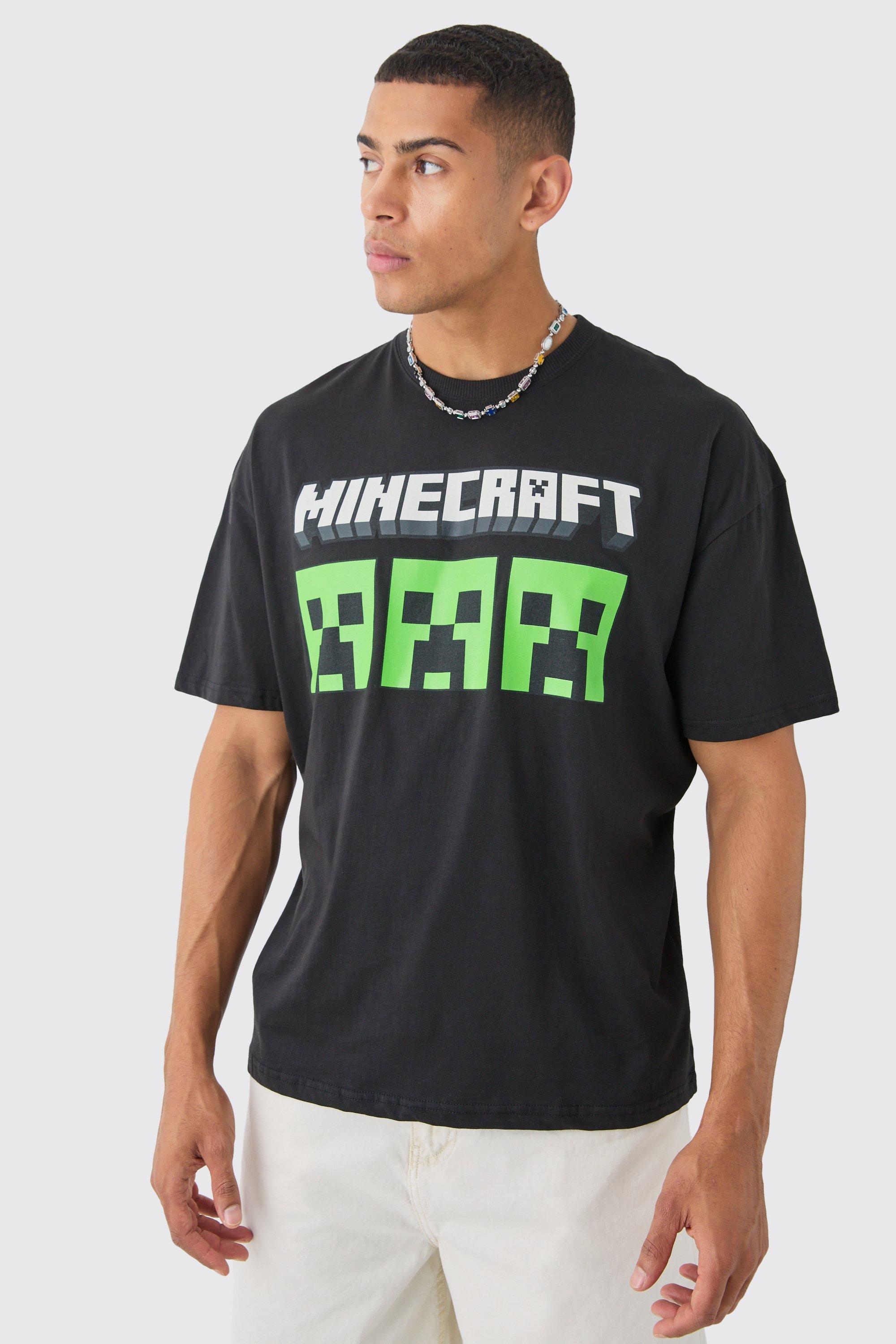 Mens Black Loose Minecraft Gaming License Print T-shirt, Black