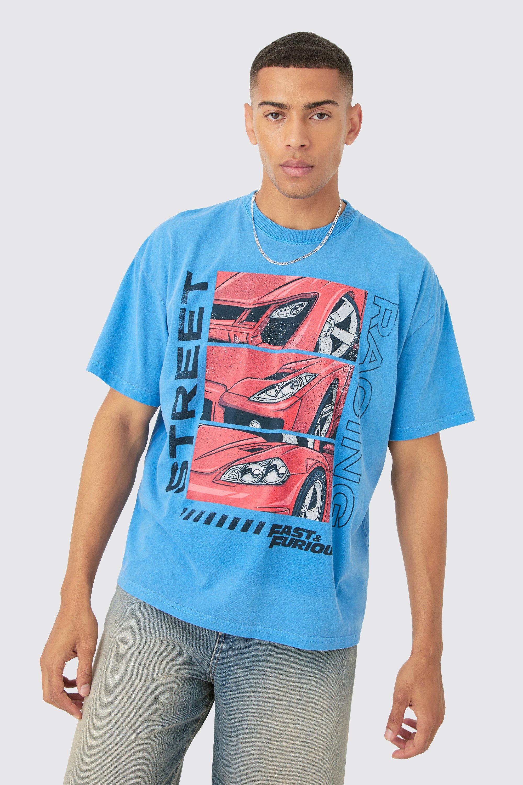 T-shirt oversize ufficiale in lavaggio Fast & Furious, Azzurro