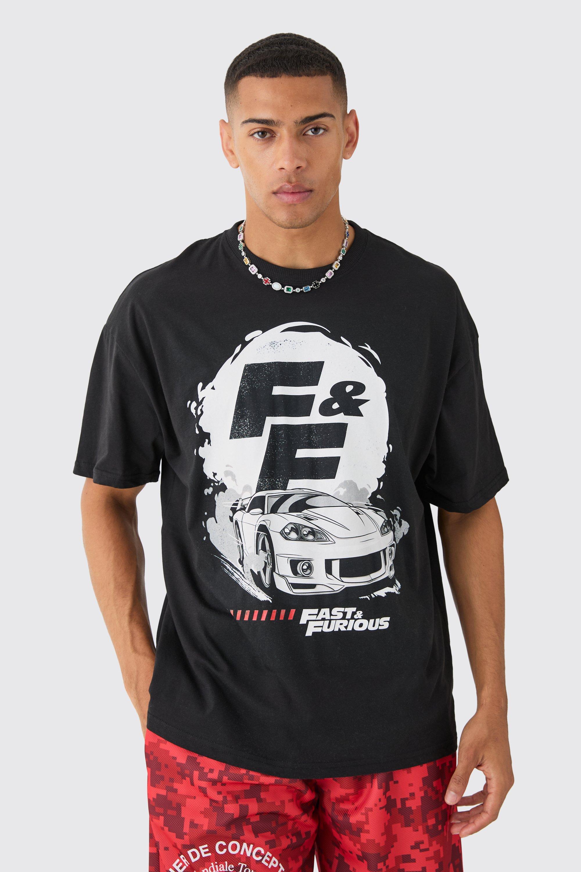 Mens Black Oversized Fast And Furious License T-shirt, Black