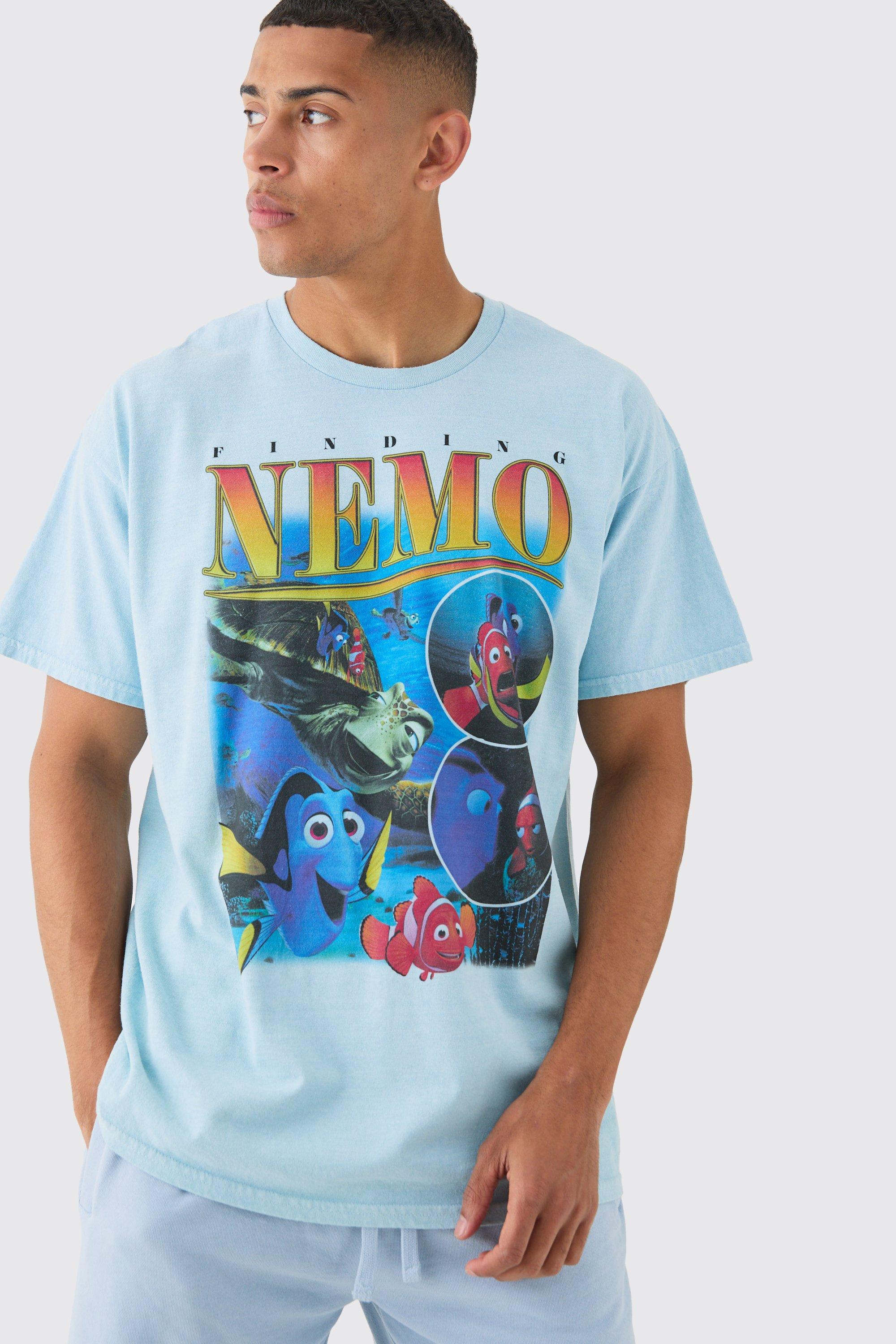 Image of Oversized Finding Nemo Disney Wash License T-shirt, Azzurro