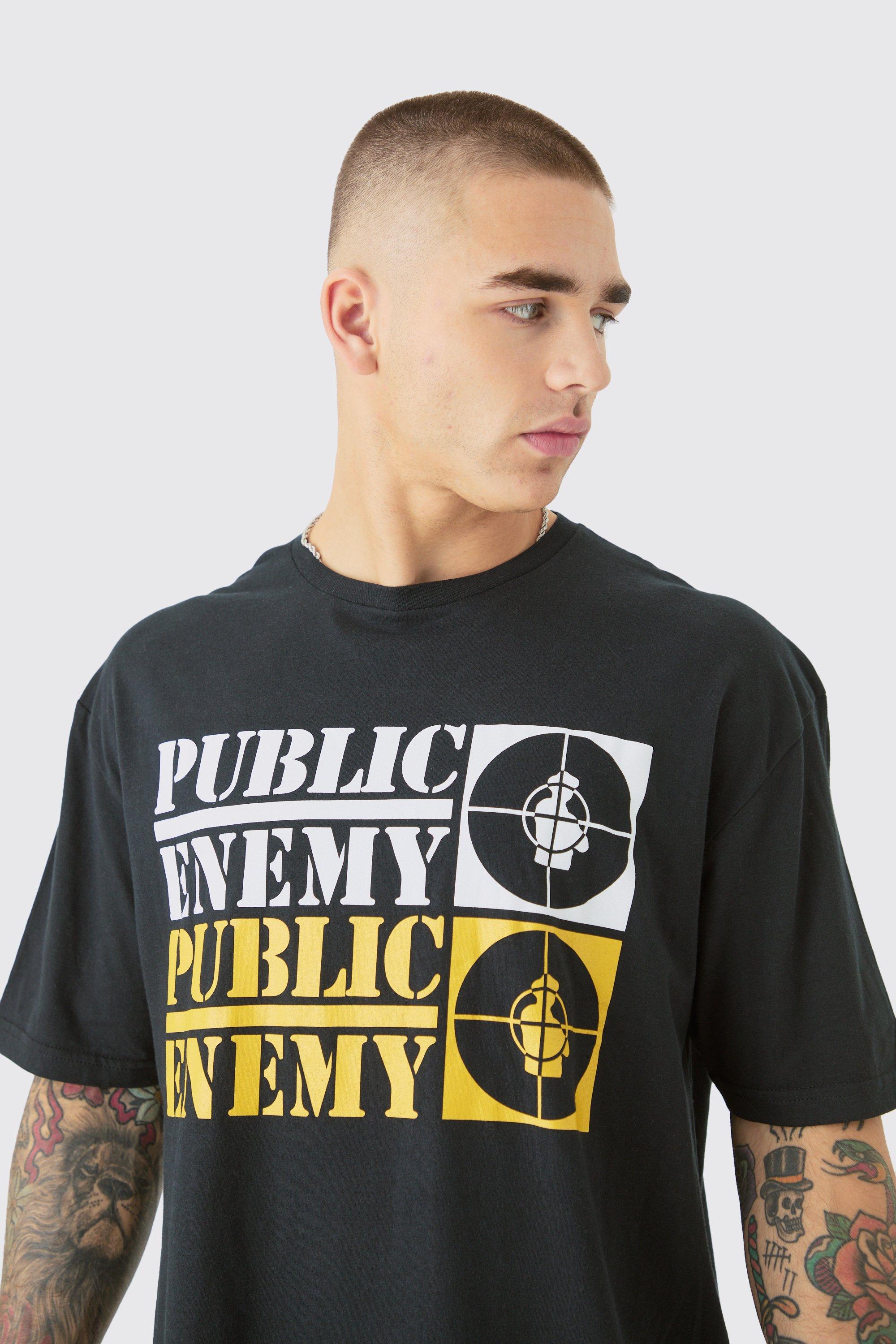 Mens Black Oversized Public Enemy License T-shirt, Black