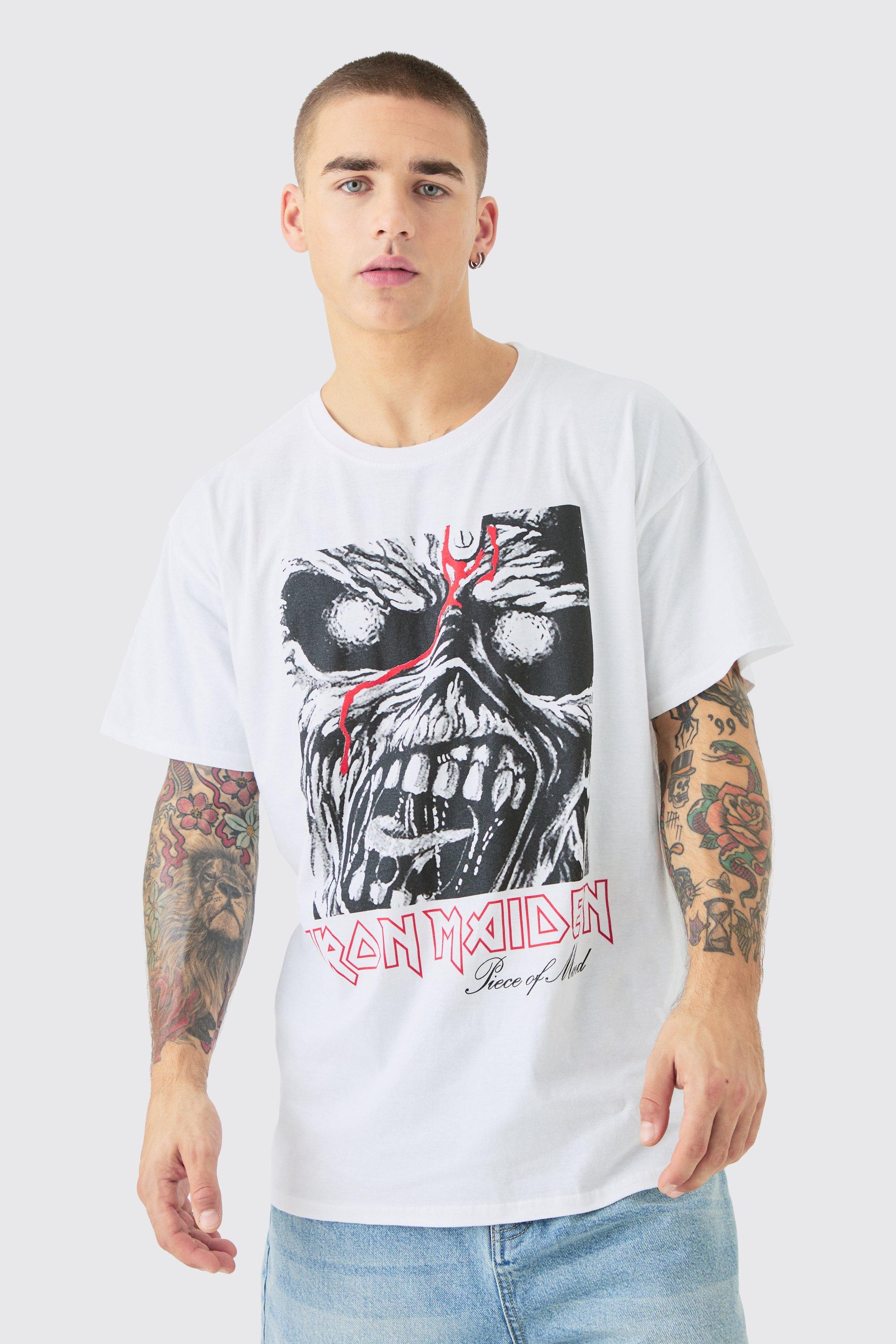 Image of Oversized Iron Maiden Band License T-shirt, Bianco