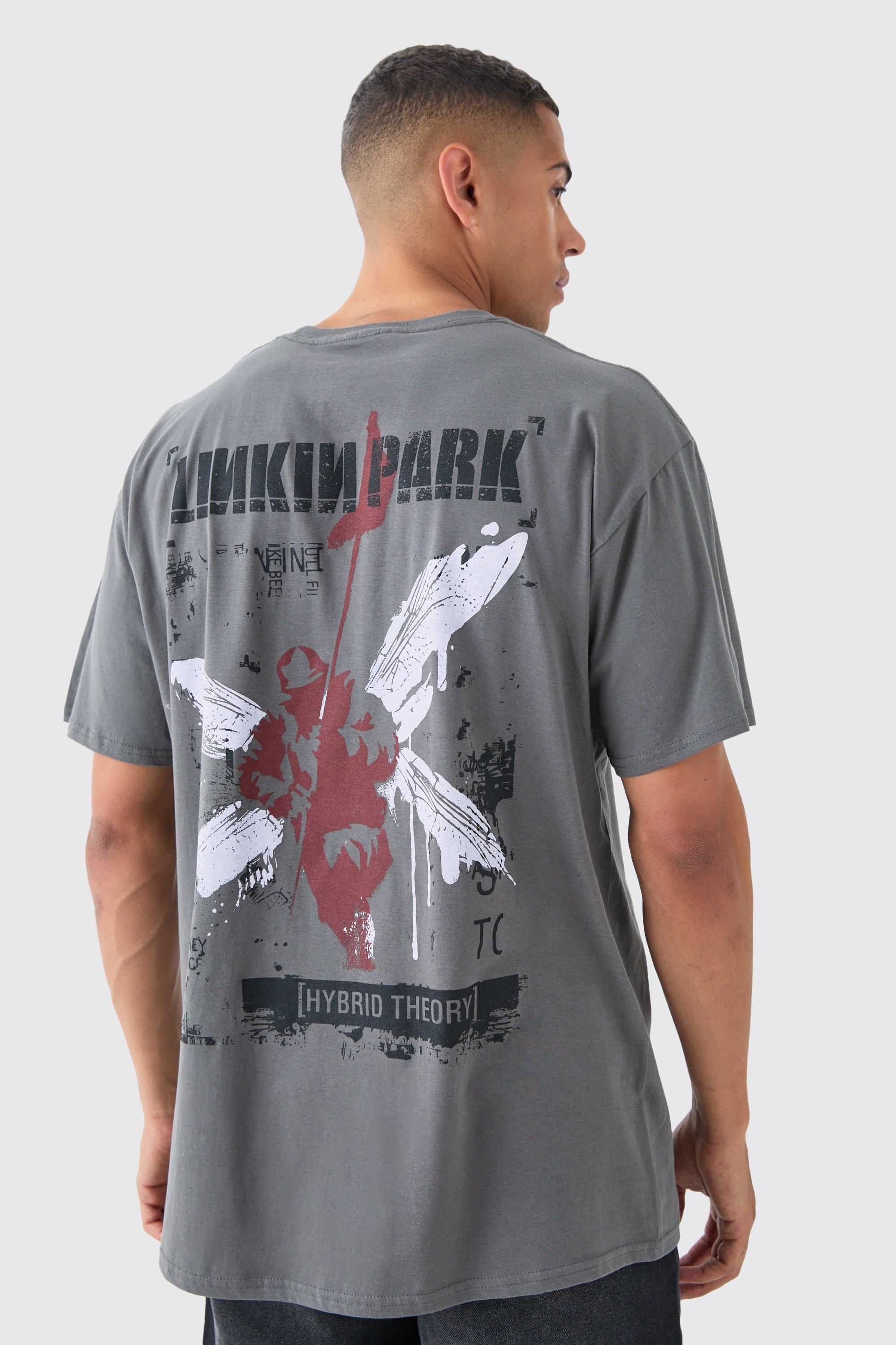 Mens Grey Oversized Linkin Park Wash License T-shirt, Grey
