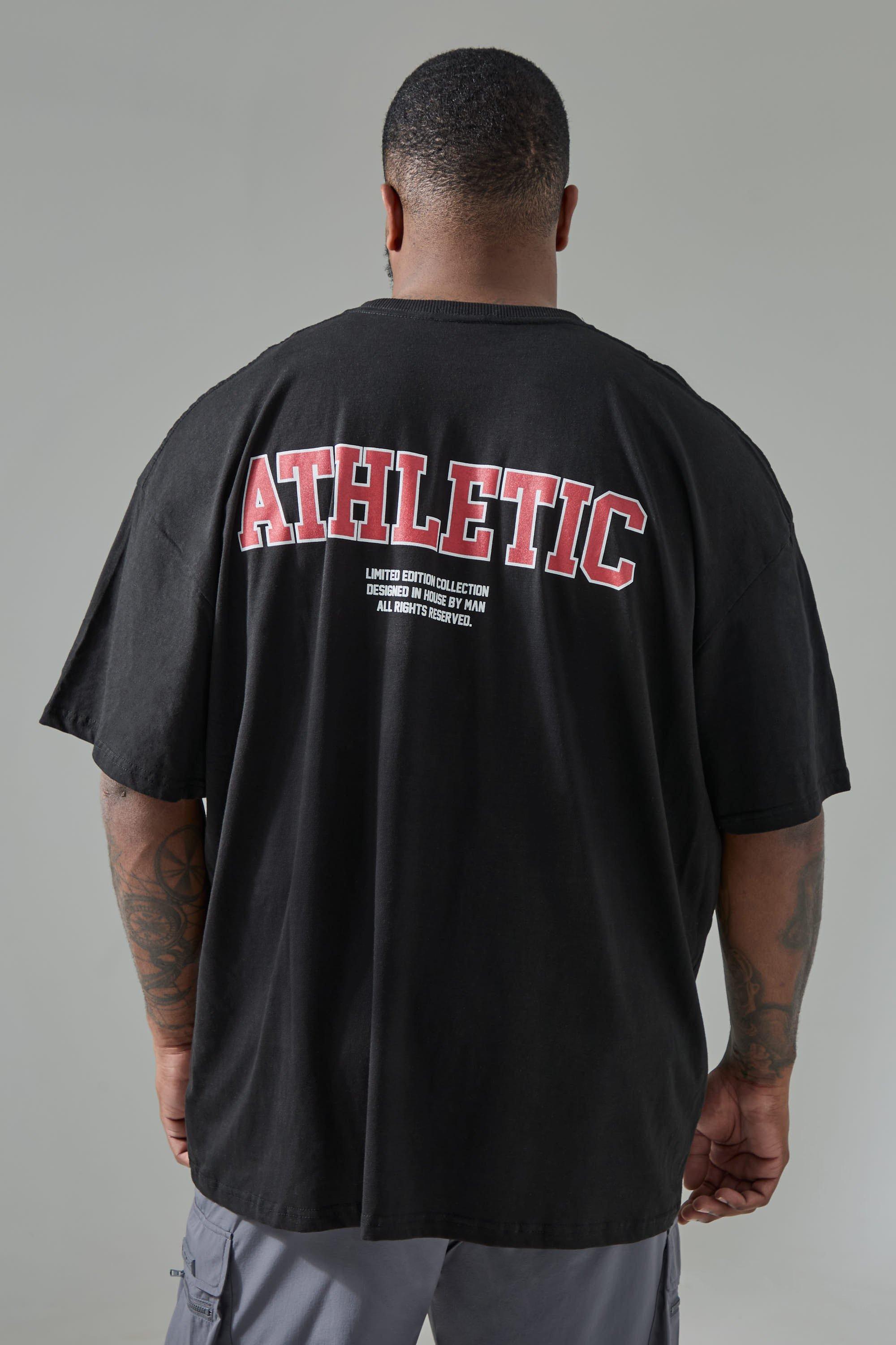 Image of Plus Man Active Oversized Athletic Back Print T-shirt, Nero