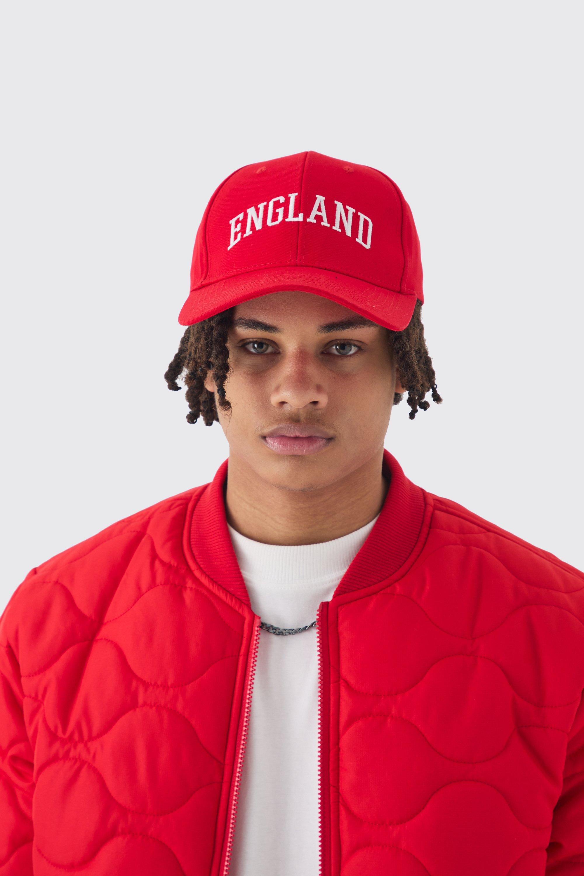 Mens England Embroidered Cap In Red, Red