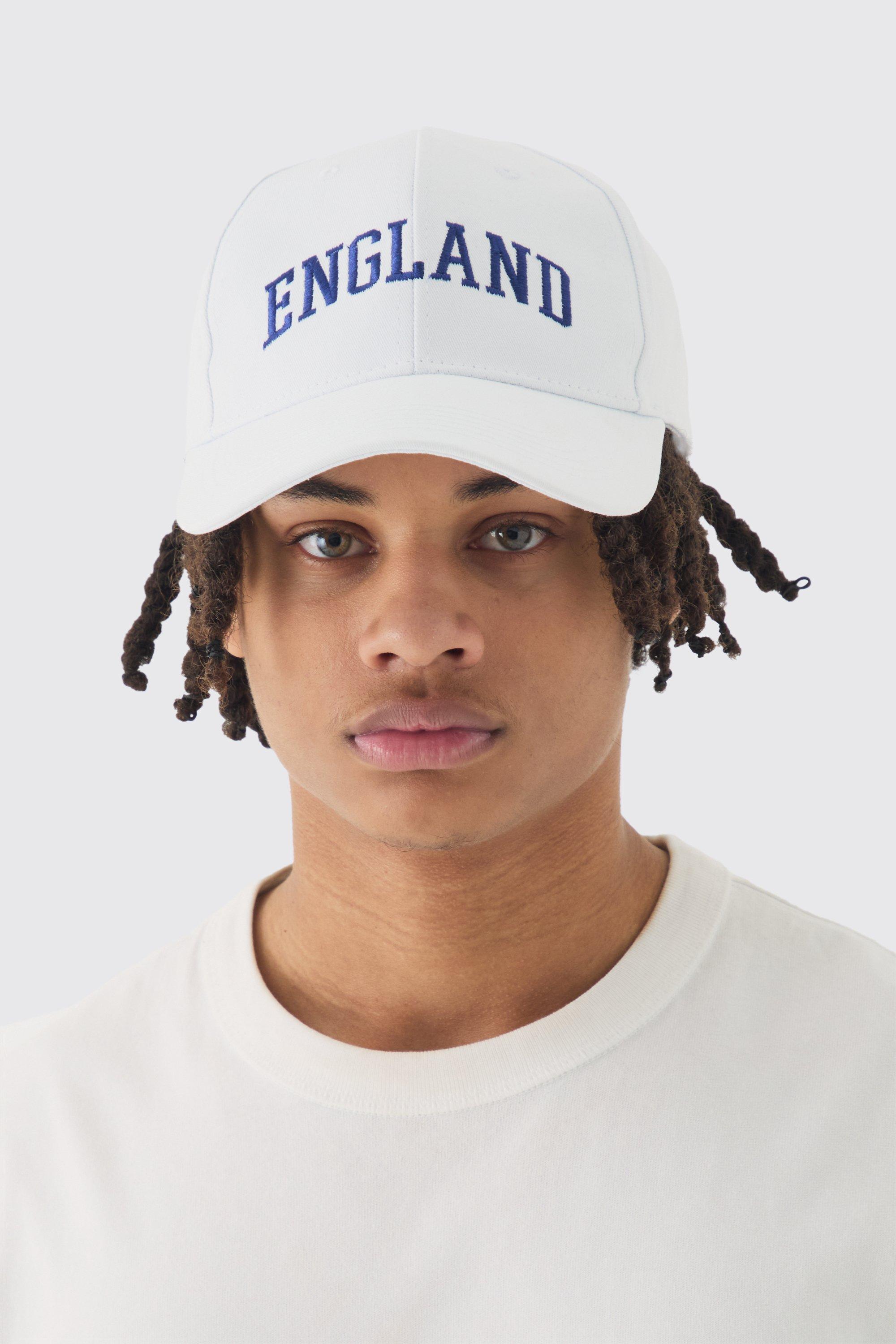 Mens England Embroidered Cap In White, White