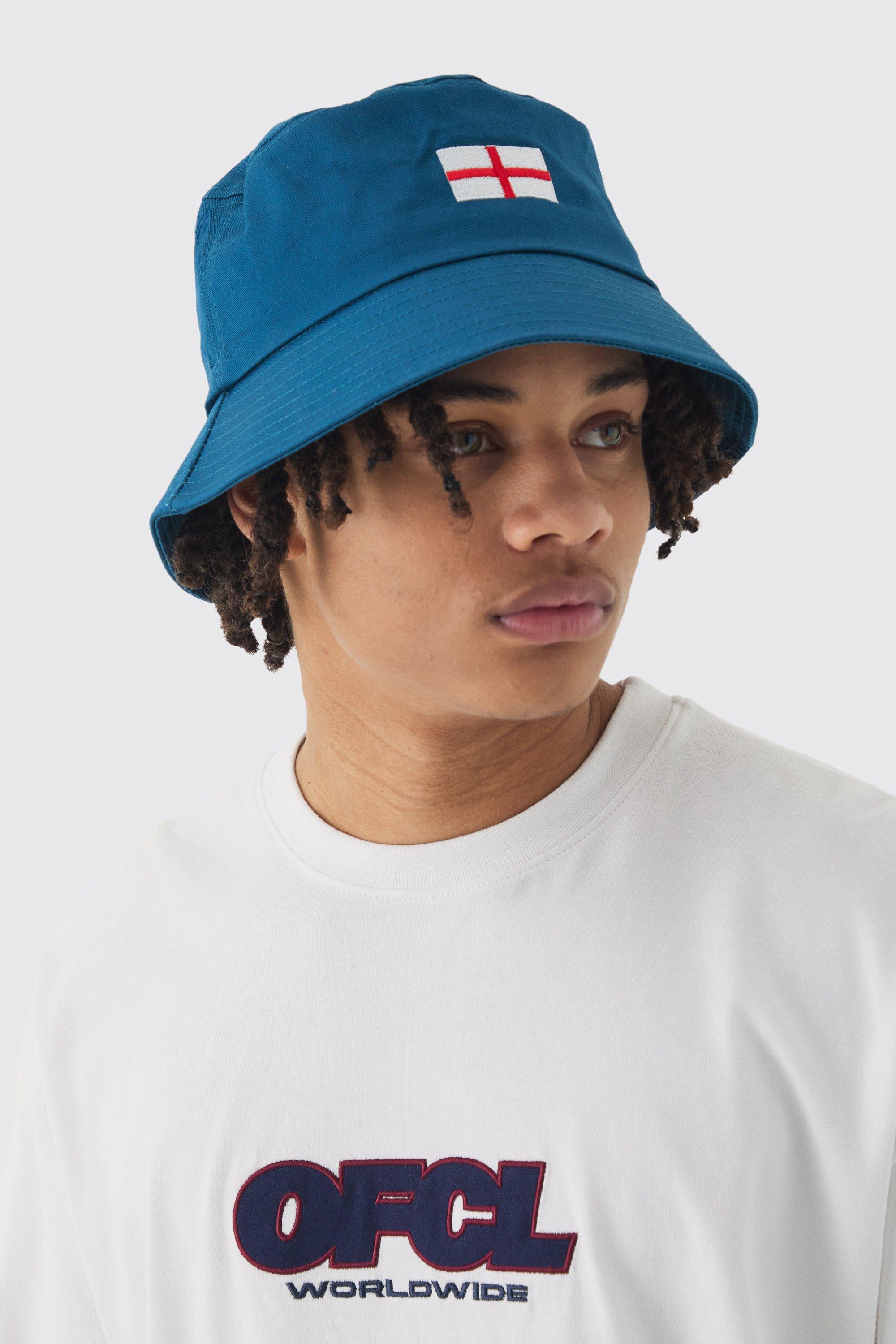 Mens England Embroidered Bucket Hat In Blue, Blue