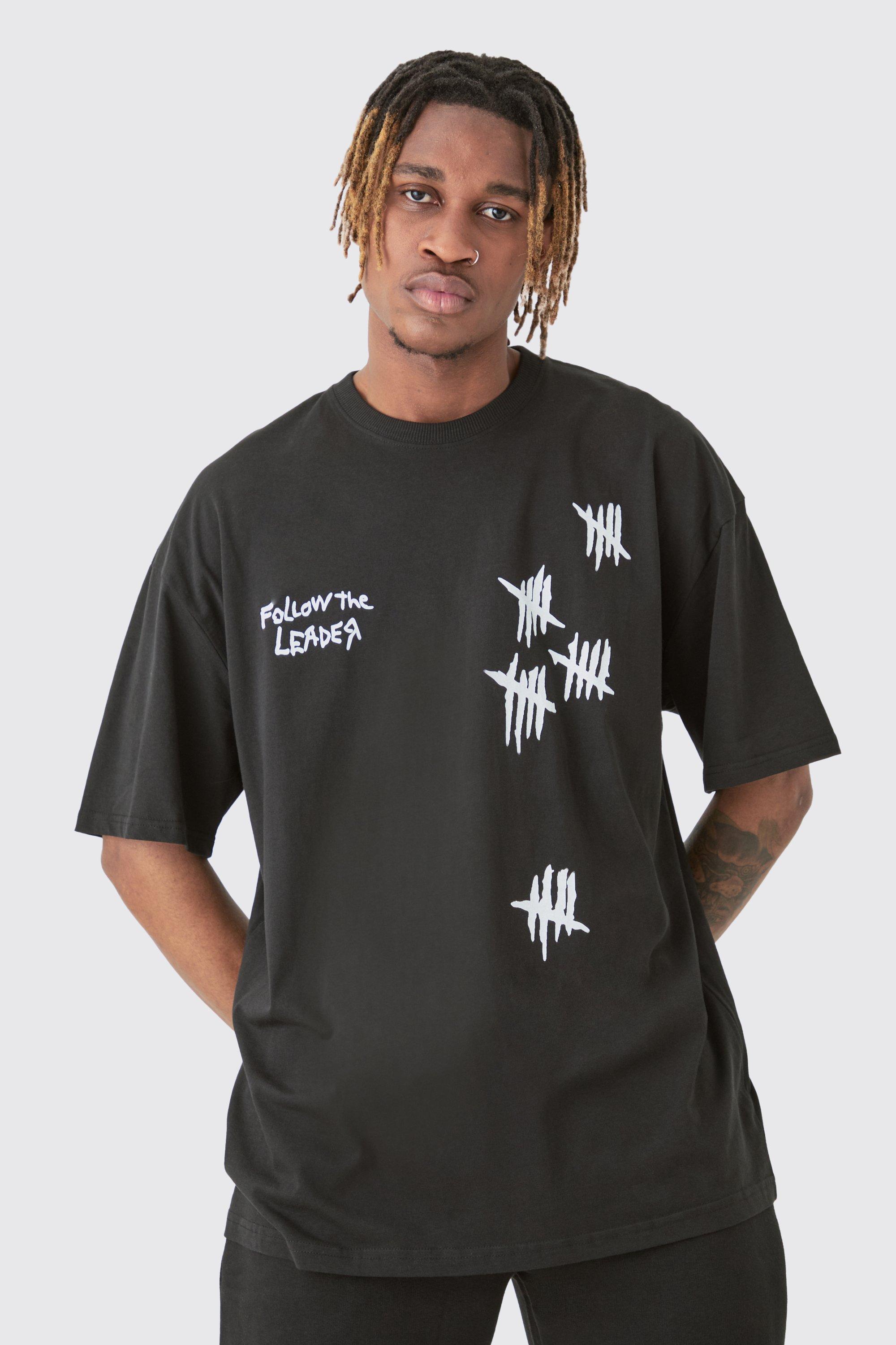 Mens Tall Oversized Korn License T-shirt In Black, Black