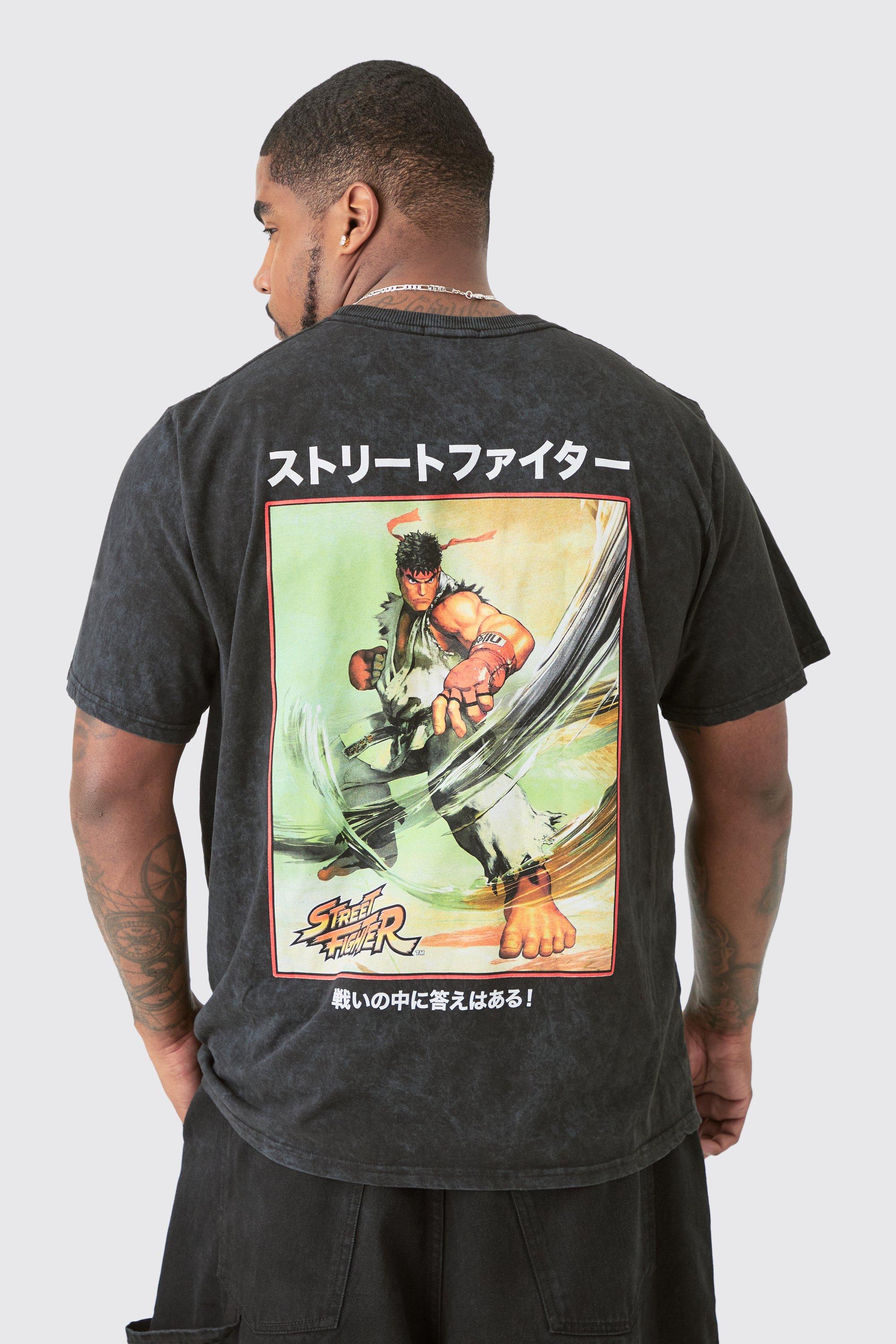 T-shirt Plus Size nera con anime di Street Fighter, Nero