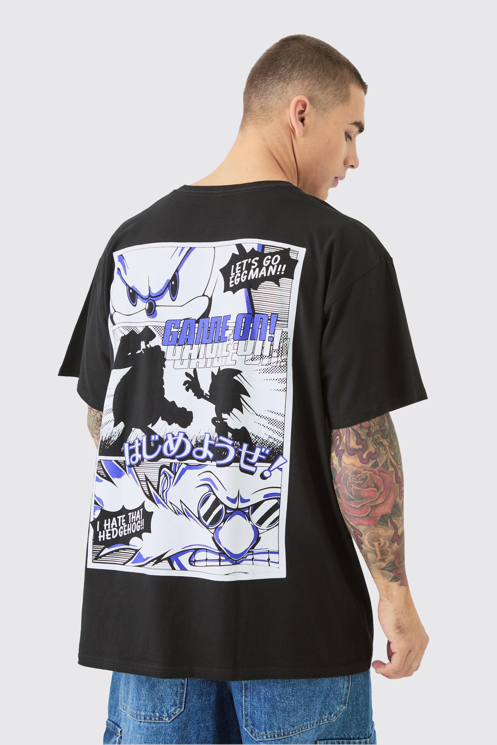 Mens Black Oversized Sonic The Hedgehog Anime License T-shirt, Black