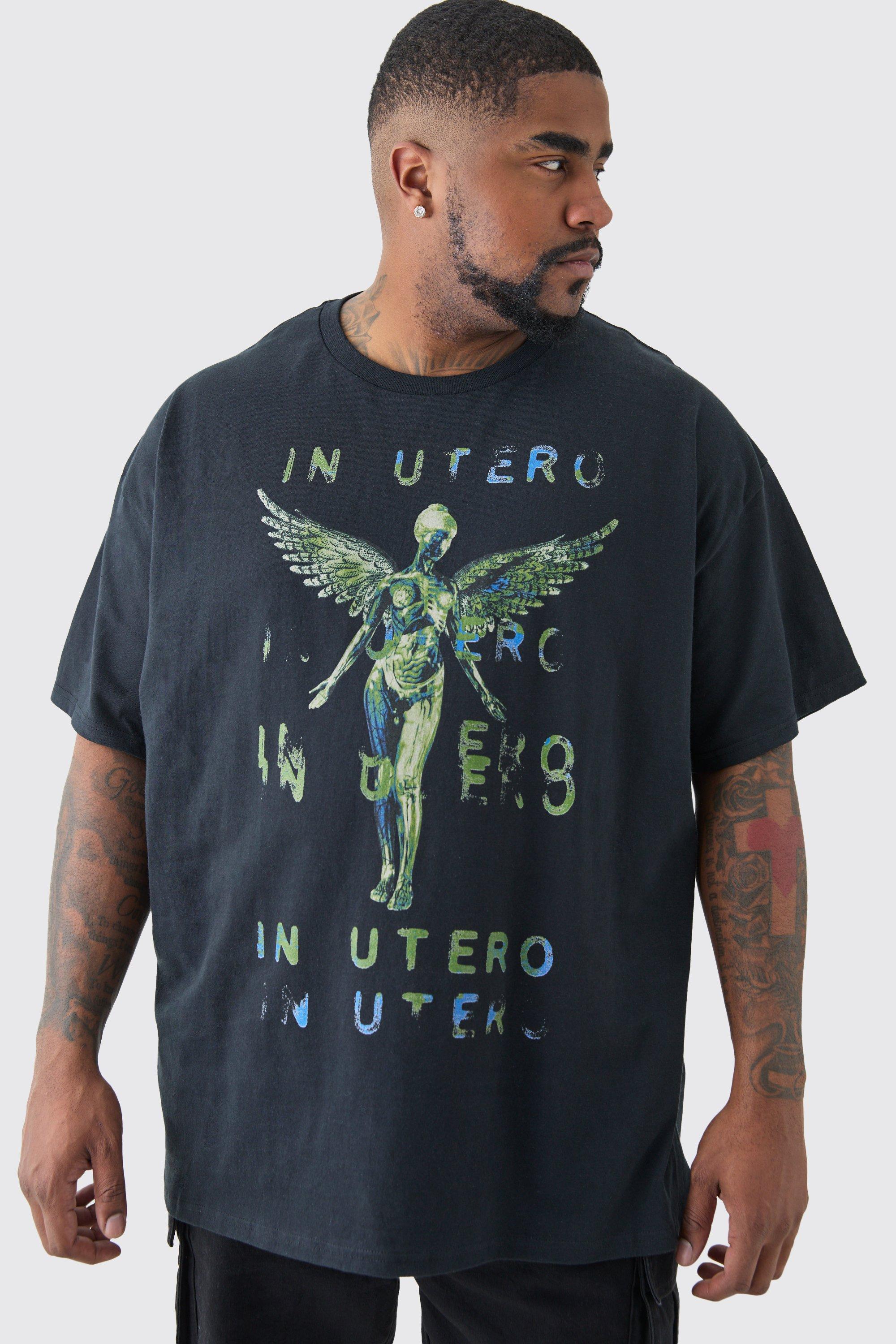 Image of Plus Oversized Nirvana Utero T-shirt In Black, Nero
