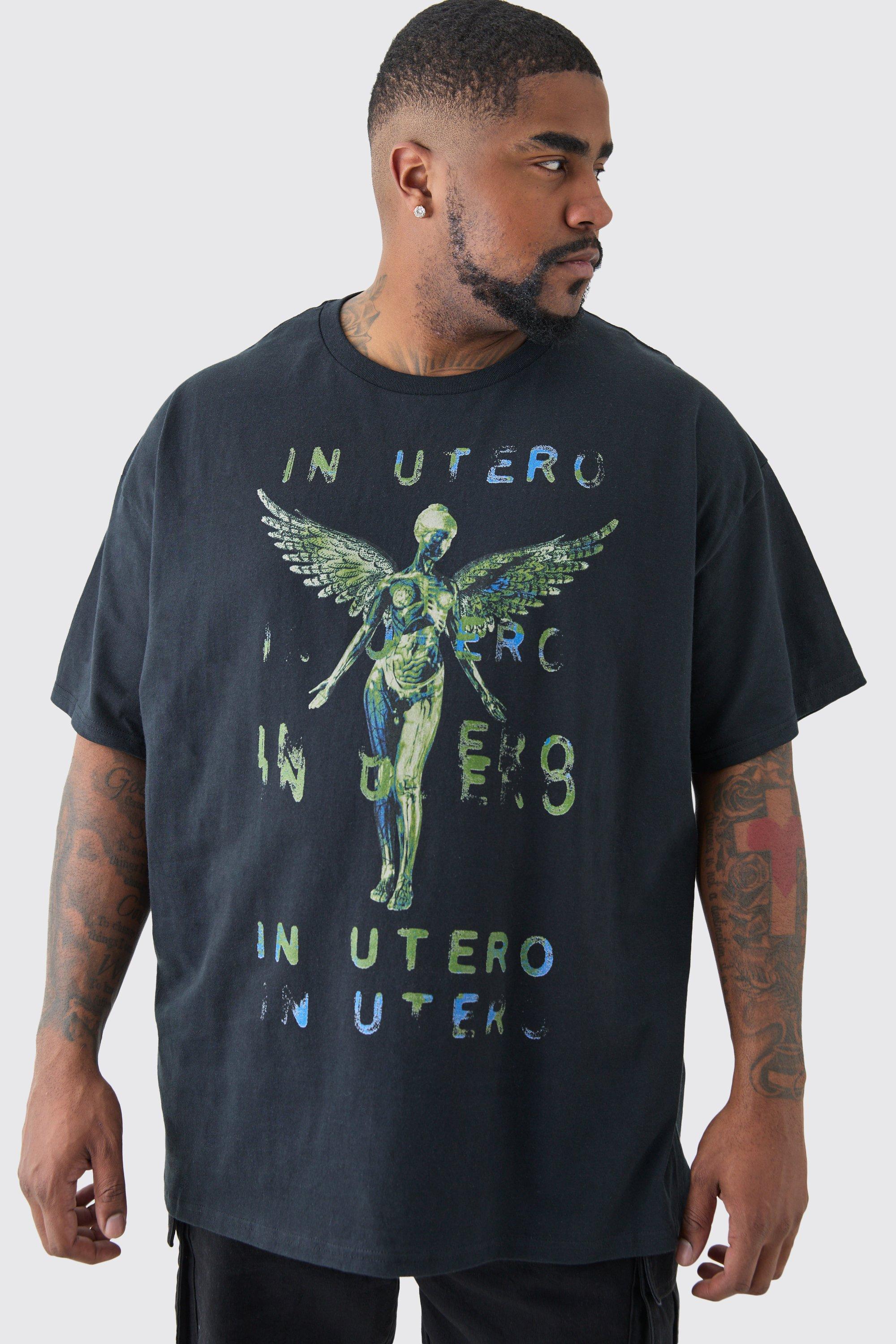 Mens Plus Oversized Nirvana Utero License T-shirt In Black, Black