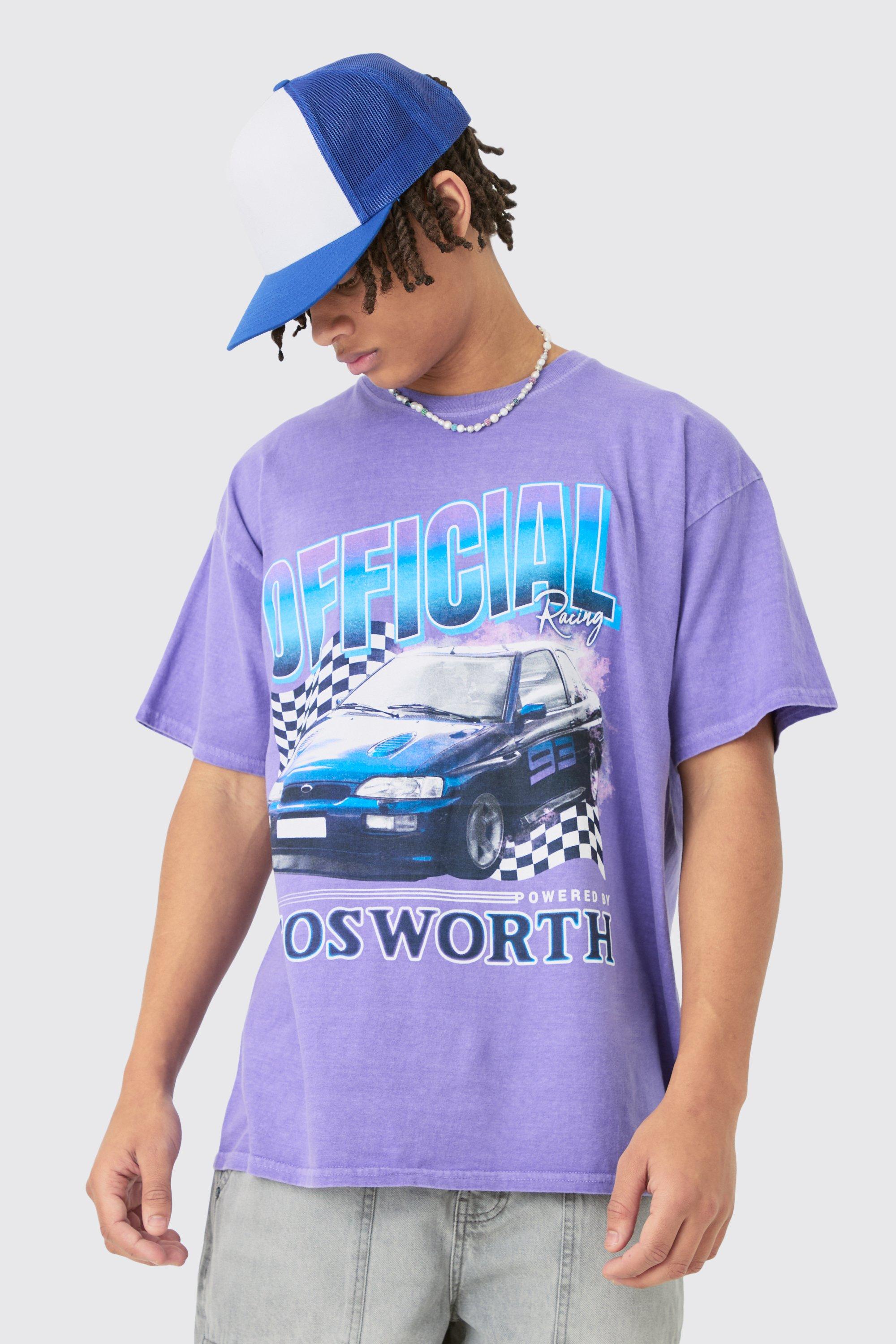 Mens Purple Oversized Cosworth Wash License T-shirt, Purple