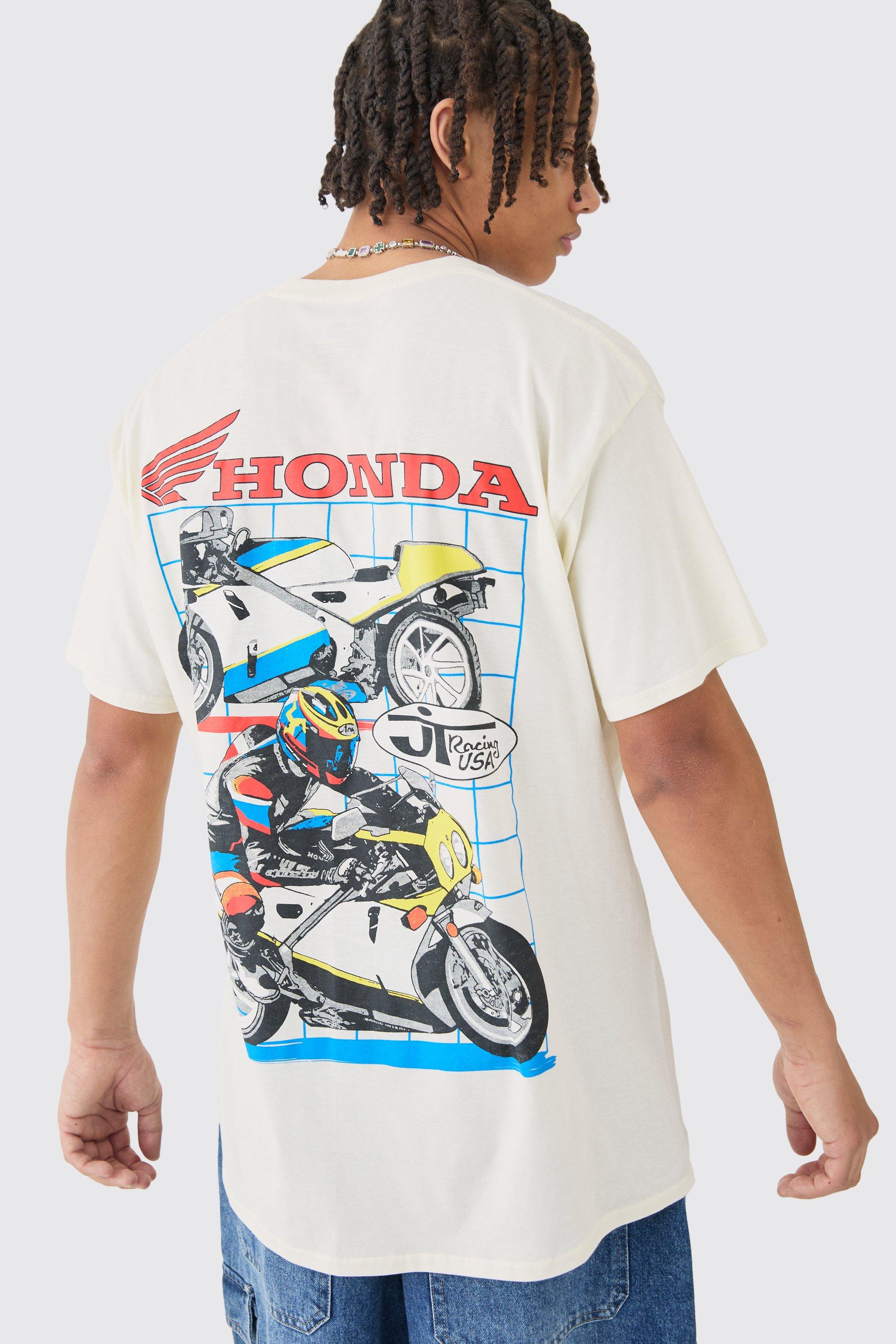 Mens Beige Oversized Honda JT Racing License T-shirt, Beige