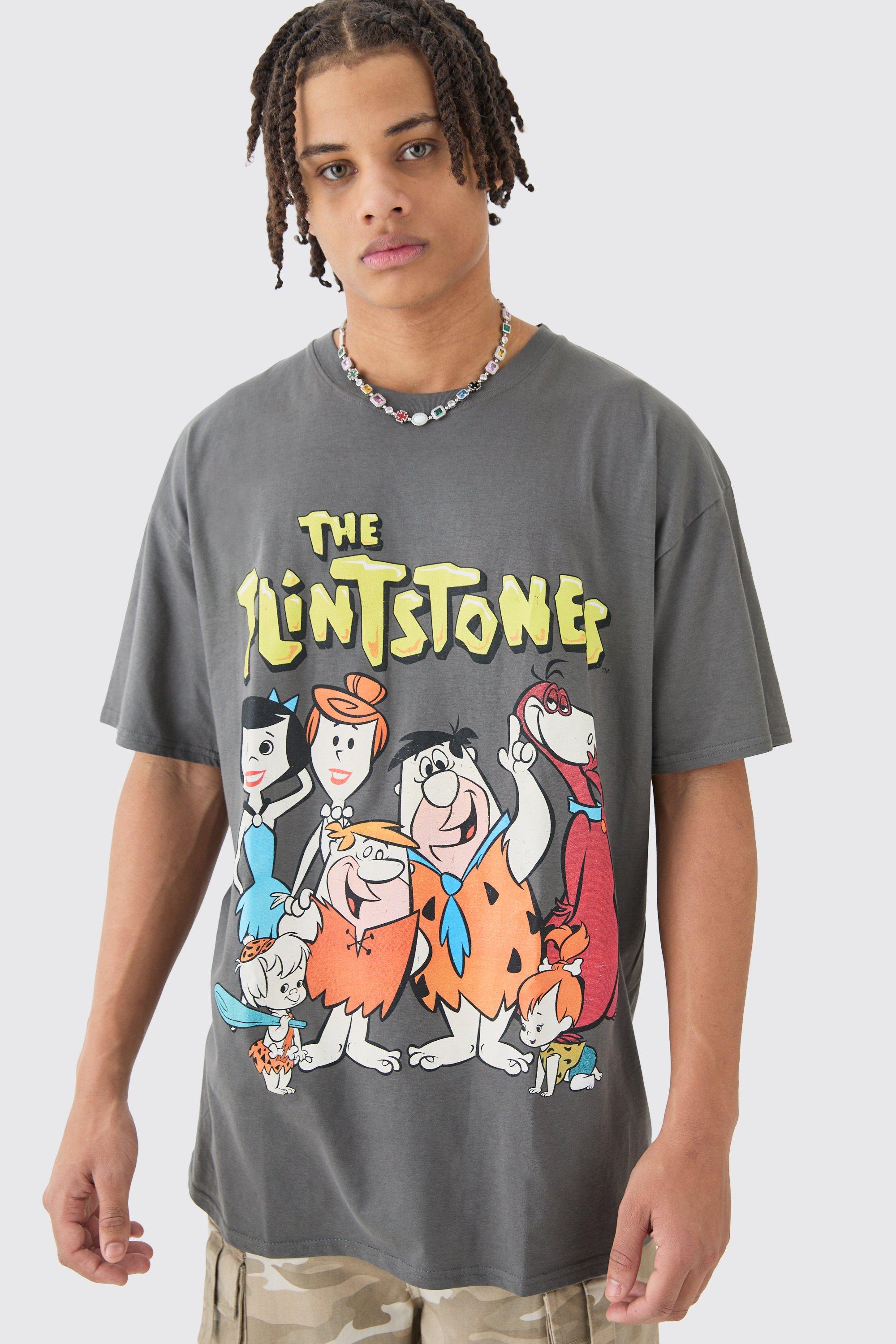 Mens Black Oversized The Flintstones License T-shirt, Black