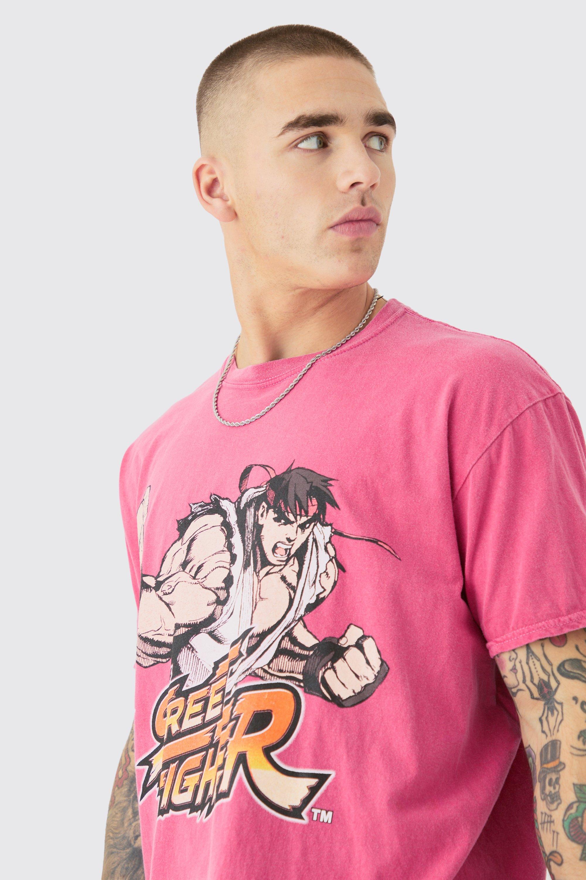 Image of Oversized Street Fighter Wash License T-shirt, Rosso