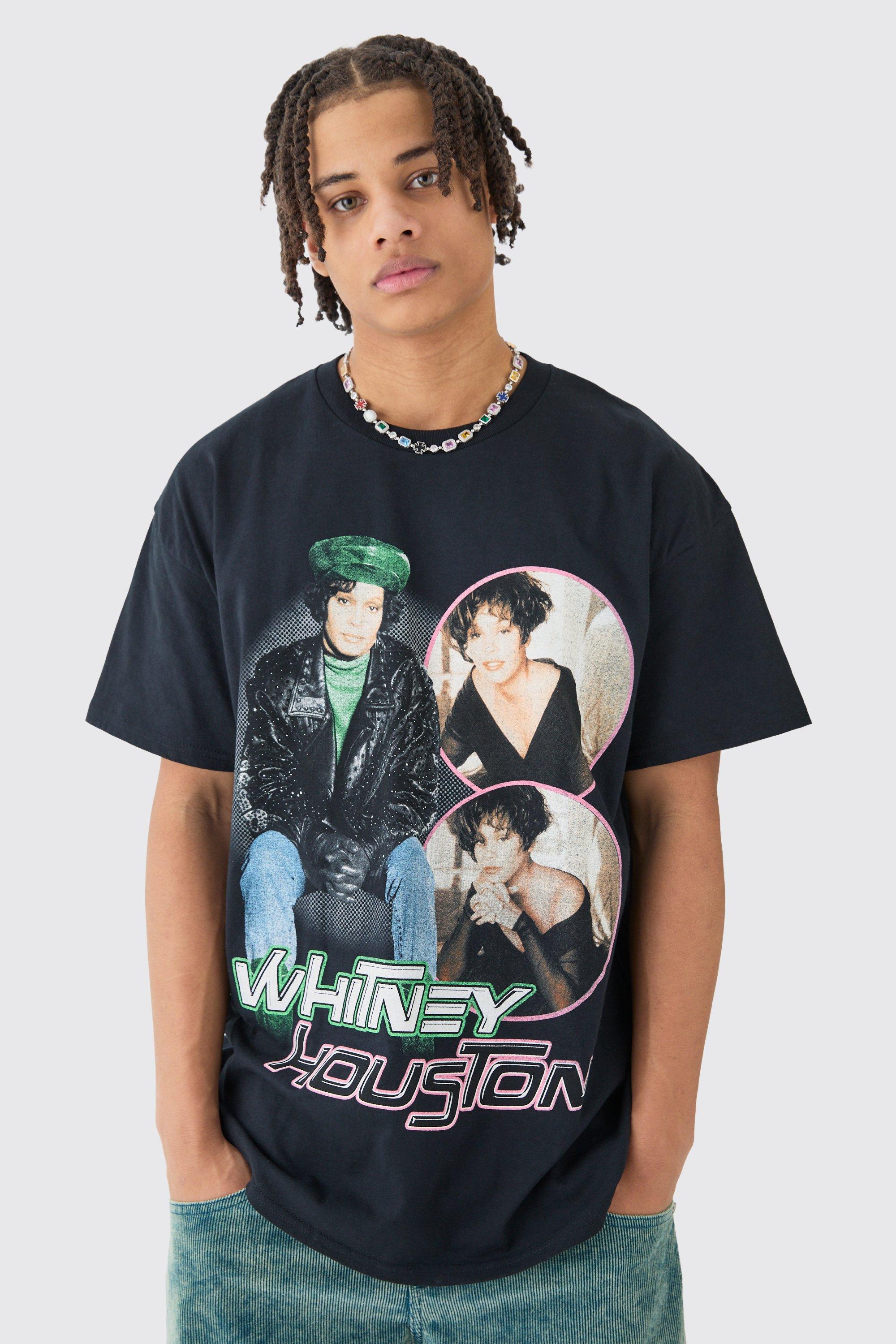 Mens Black Oversized Whitney Houston License T-shirt, Black