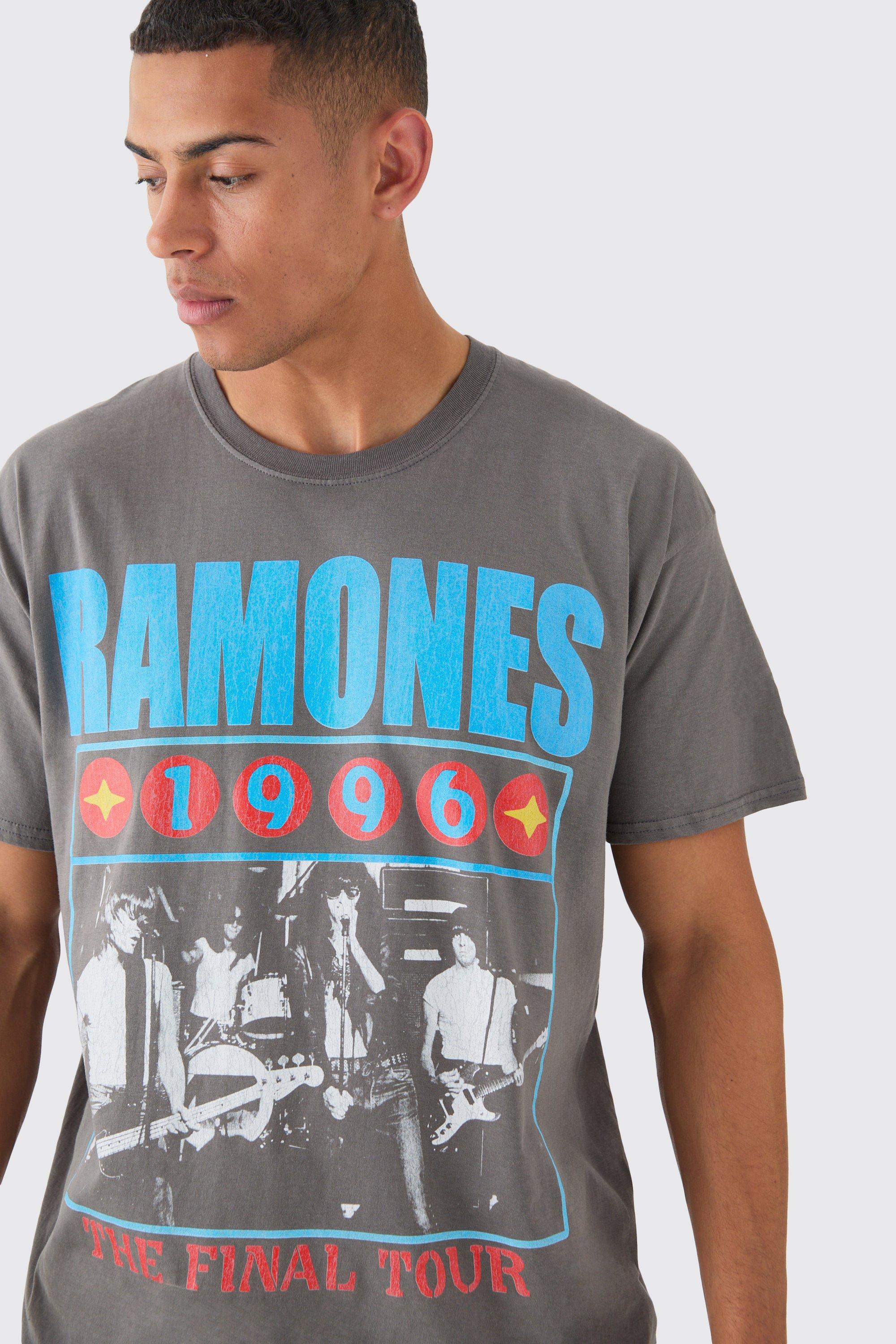 Mens Grey Oversized Ramones Band Wash License T-shirt, Grey