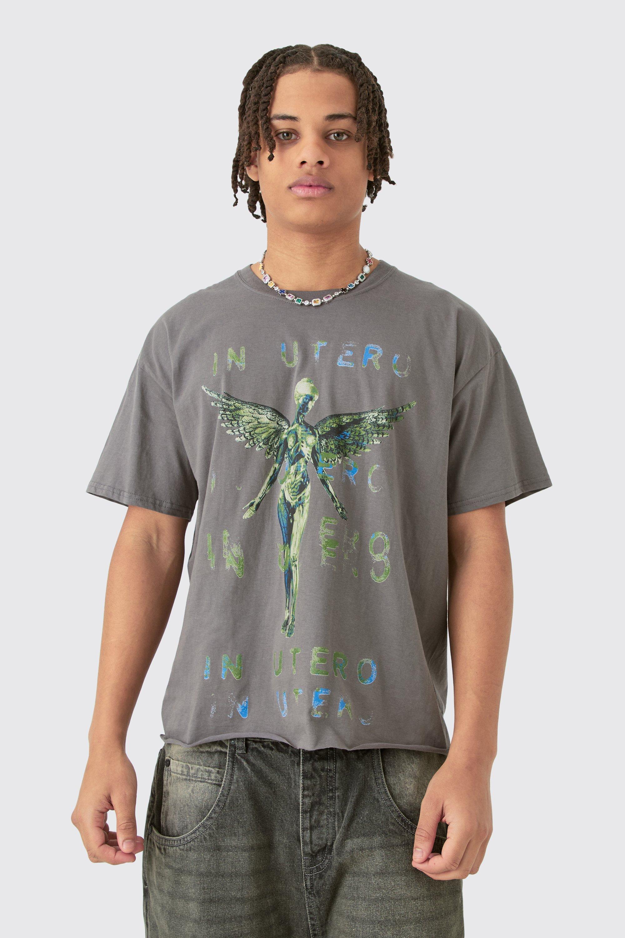 Mens Grey Loose Nirvana Boxy License T-shirt, Grey