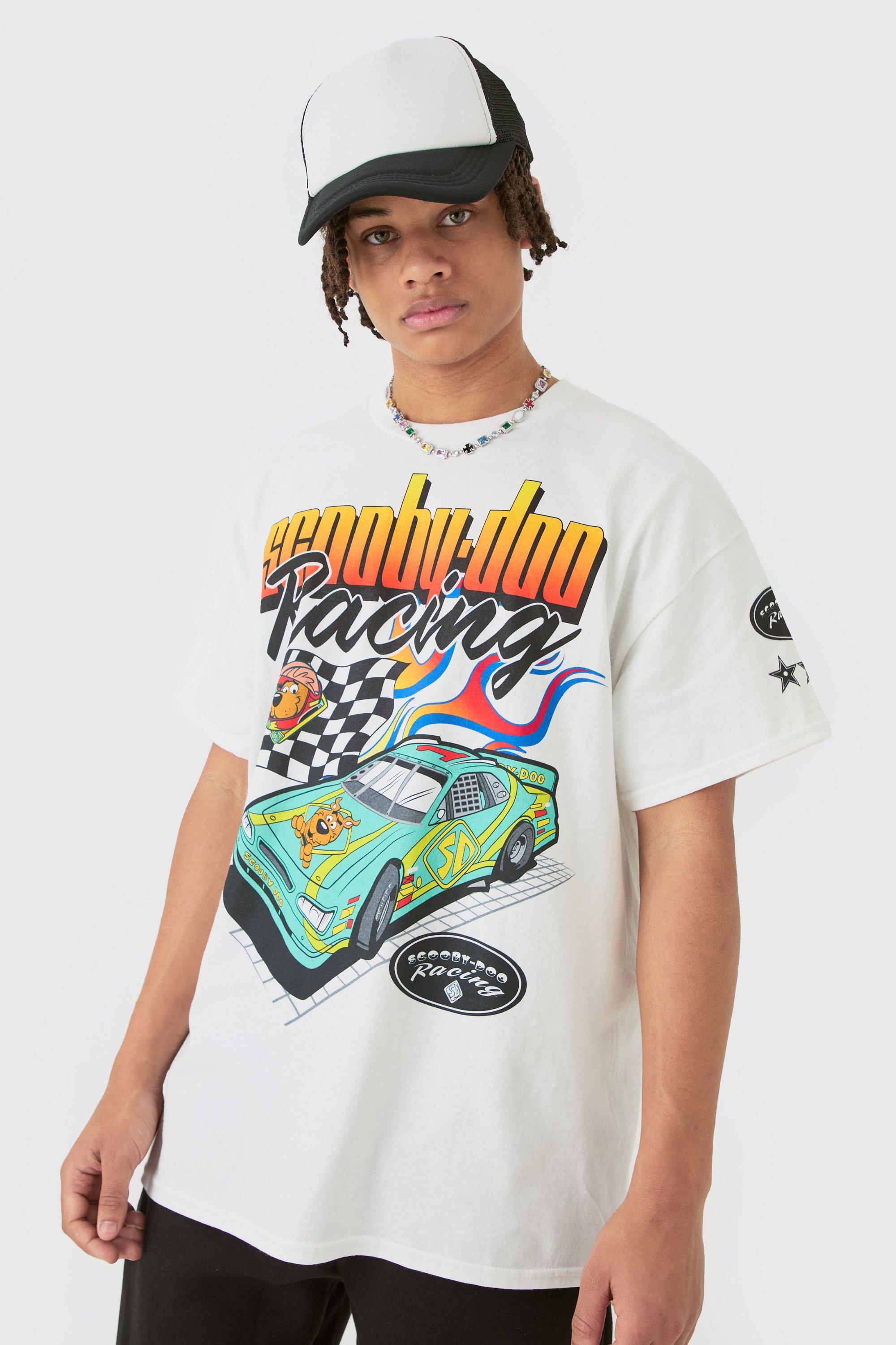 Image of Oversized Scooby Doo Racing License T-shirt, Bianco