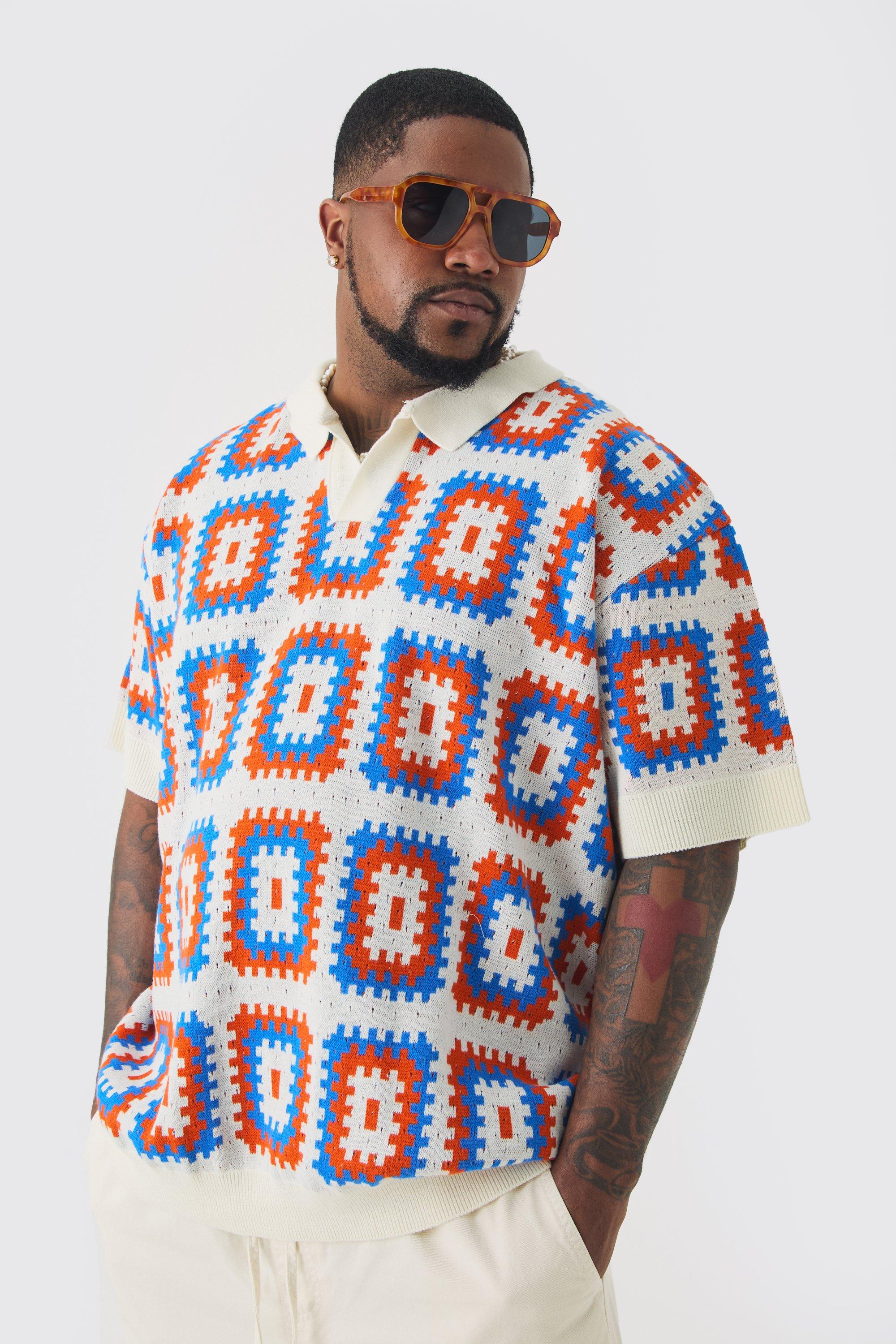 Polo Plus Size oversize all'uncinetto con rever, Arancio