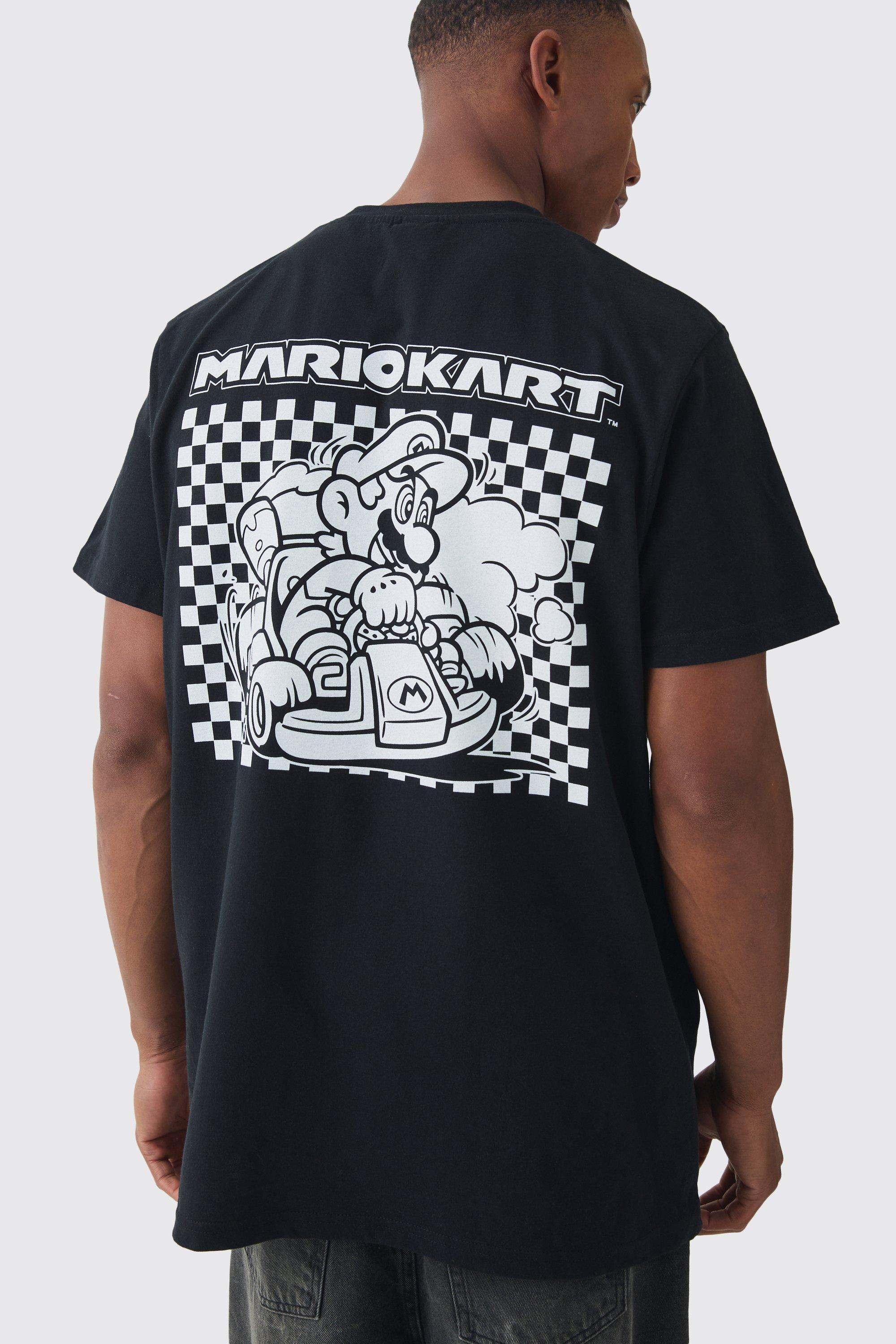 Mens Black Oversized Mario Kart Racing License T-shirt, Black