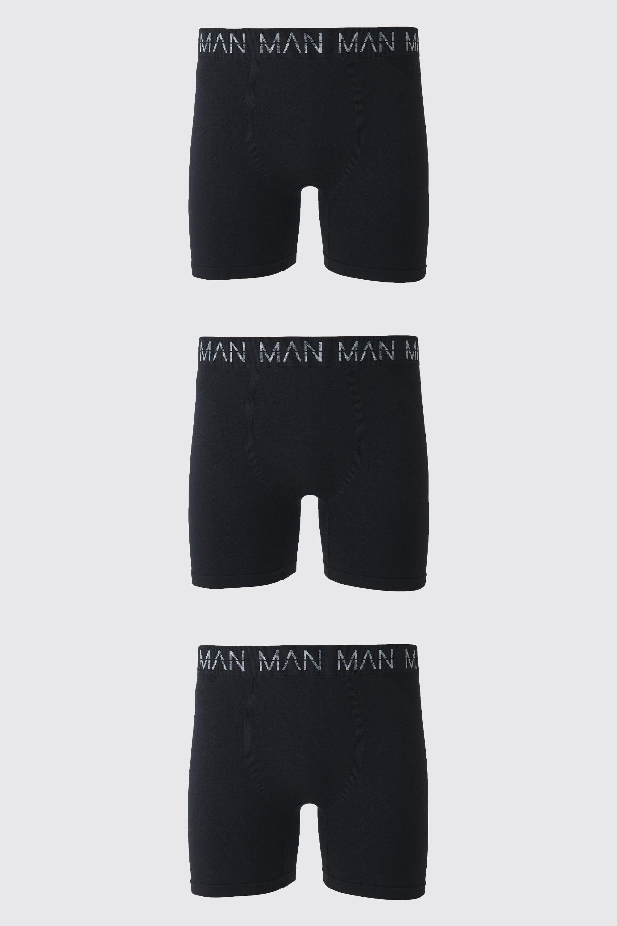 Mens Black Man Active Seamless 7inch Long Boxer 3 Pack, Black