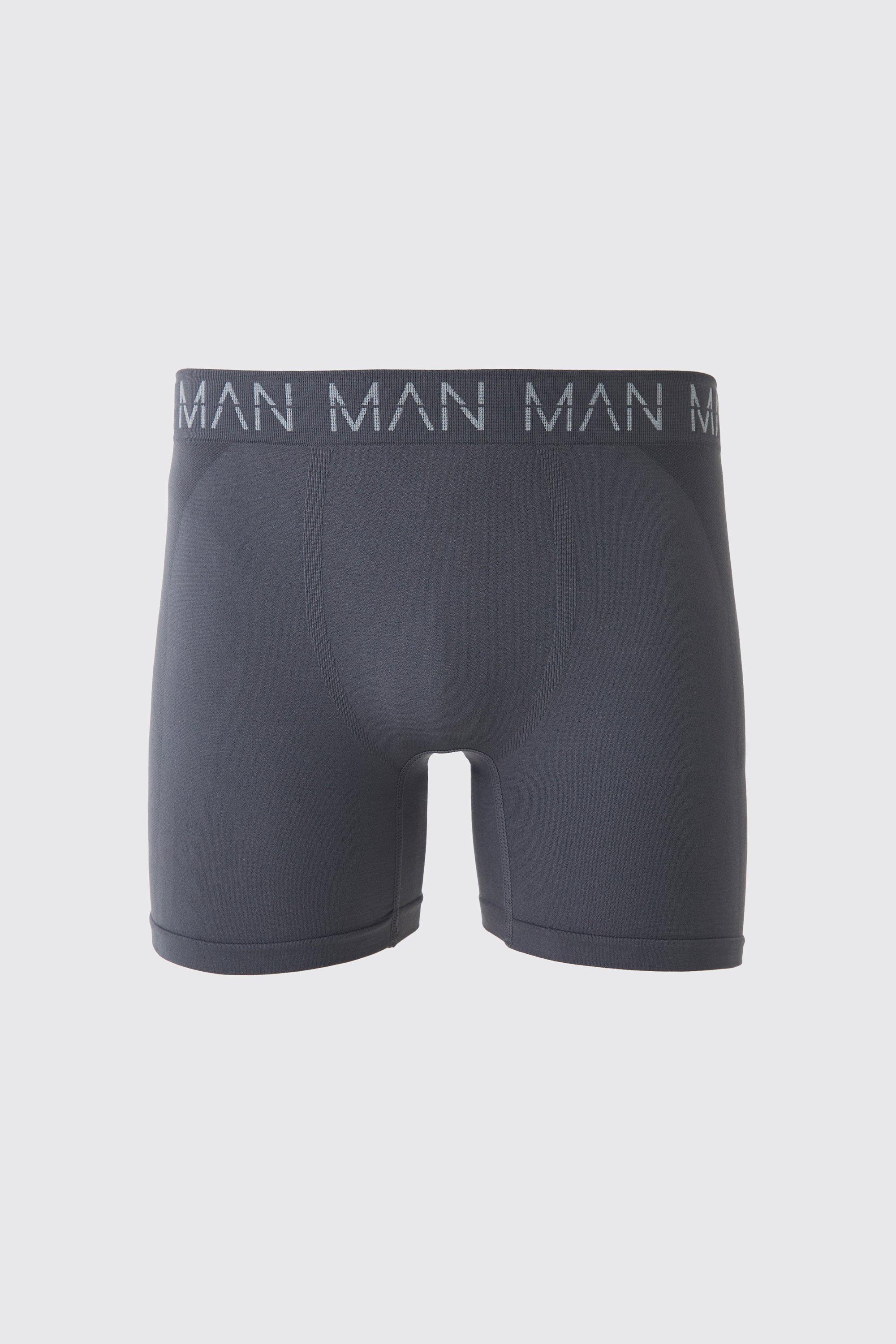 Mens Grey Man Active Seamless 7inch Long Boxer, Grey