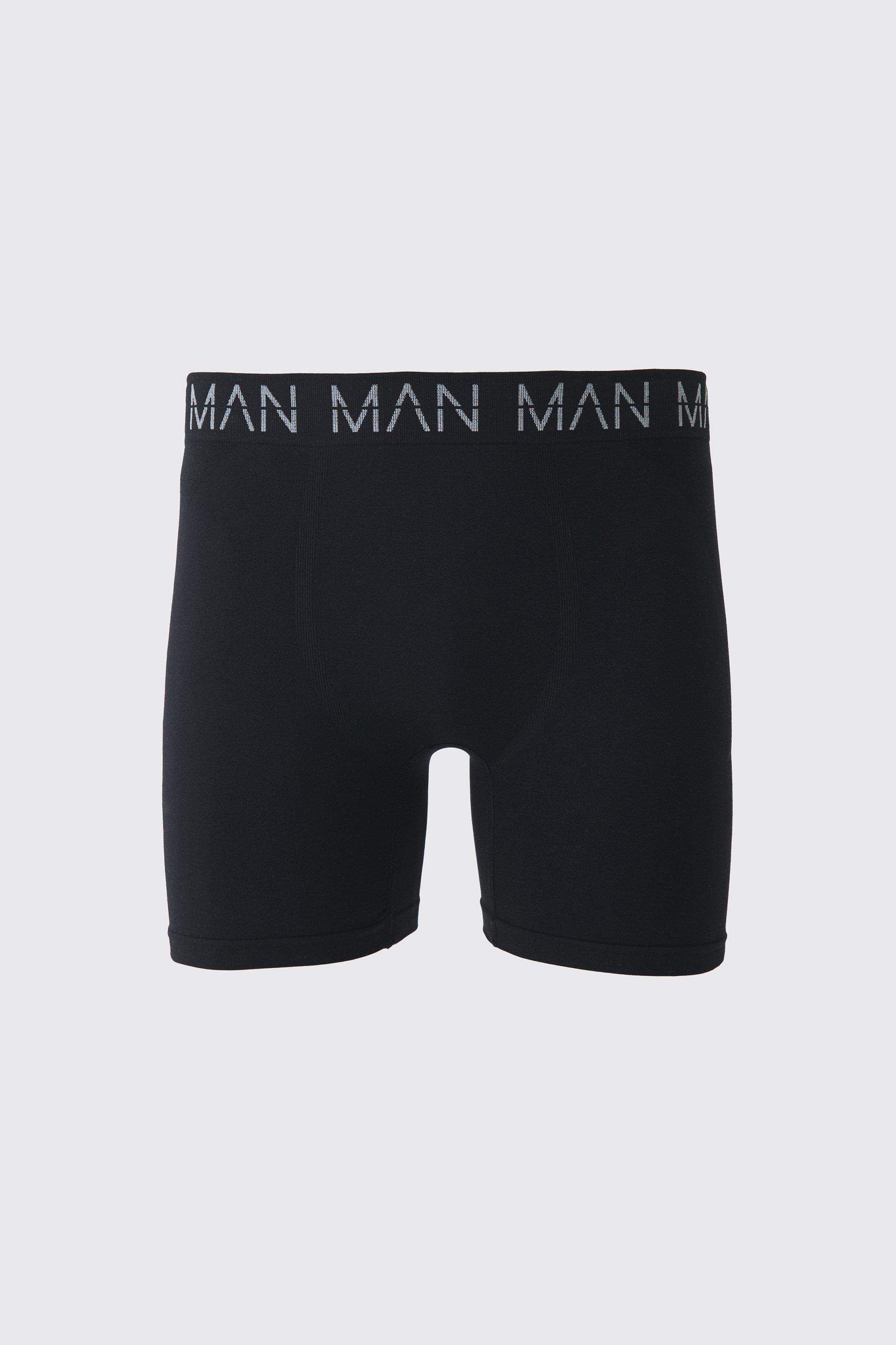 Mens Black Man Active Seamless 7inch Long Boxer, Black