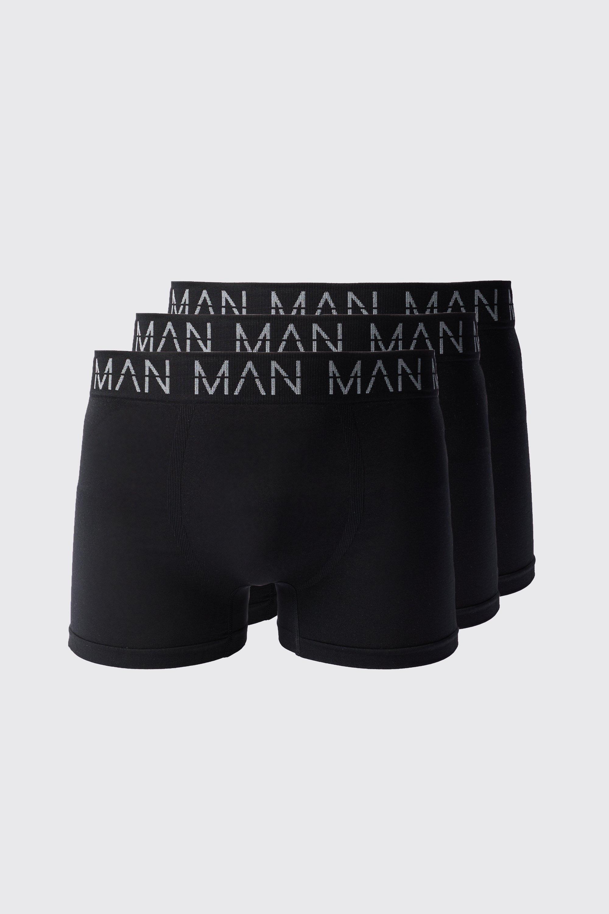 Mens Black Man Active Seamless Boxer 3 Pack, Black