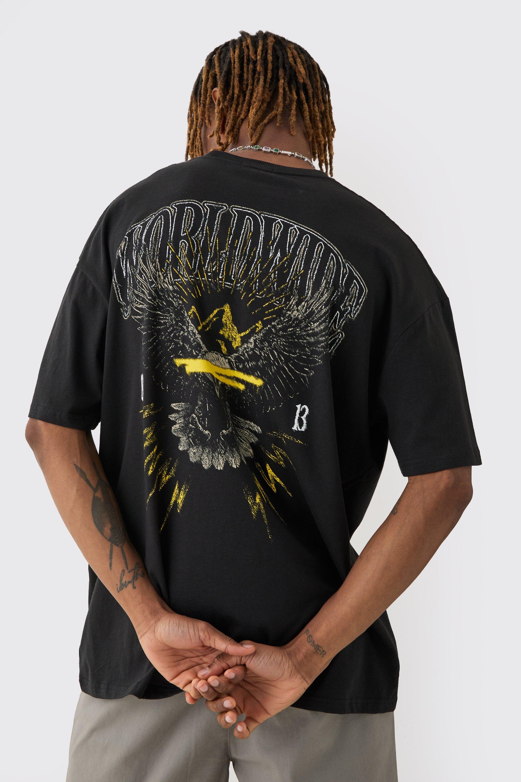 Mens Black Tall Worldwide Eagle Back Print T-Shirt, Black