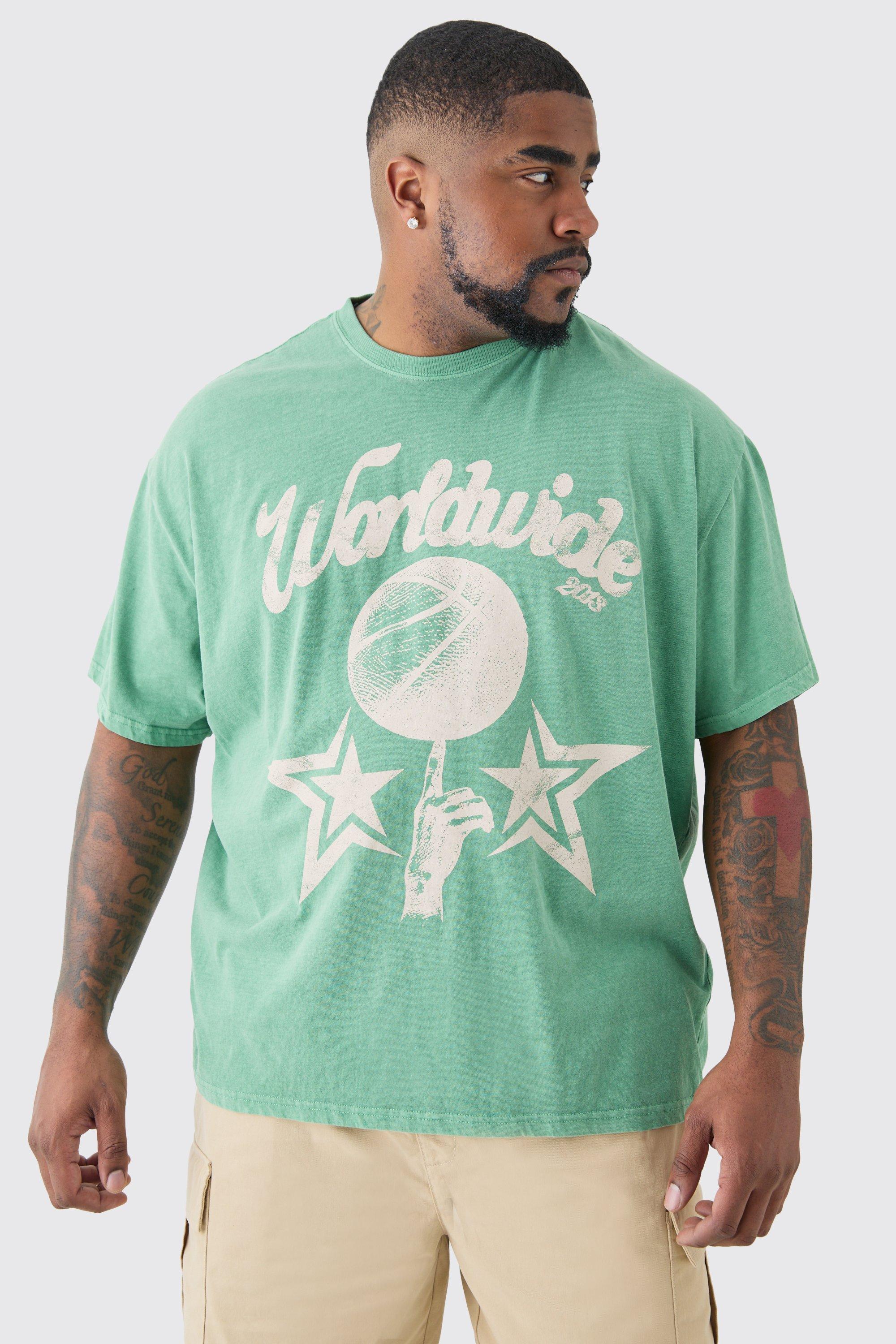 Image of Plus Worldwide Baseball T-shirt In Green, Verde