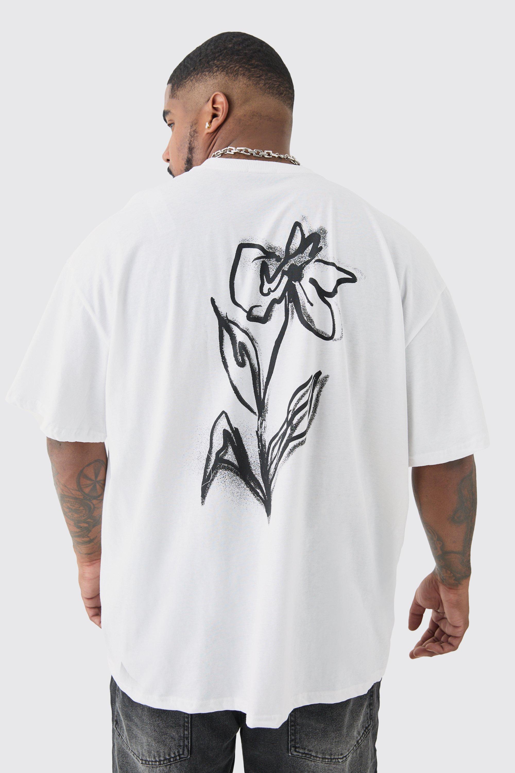 Image of Plus Mono Floral T-shirt In White, Bianco