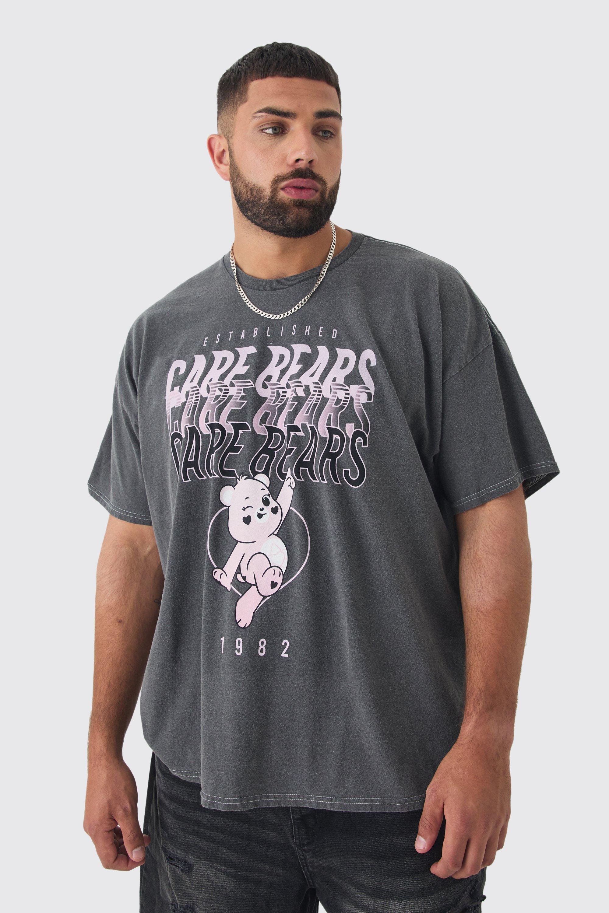 Mens Black Plus Care Bears License Overdye Print T-shirt, Black