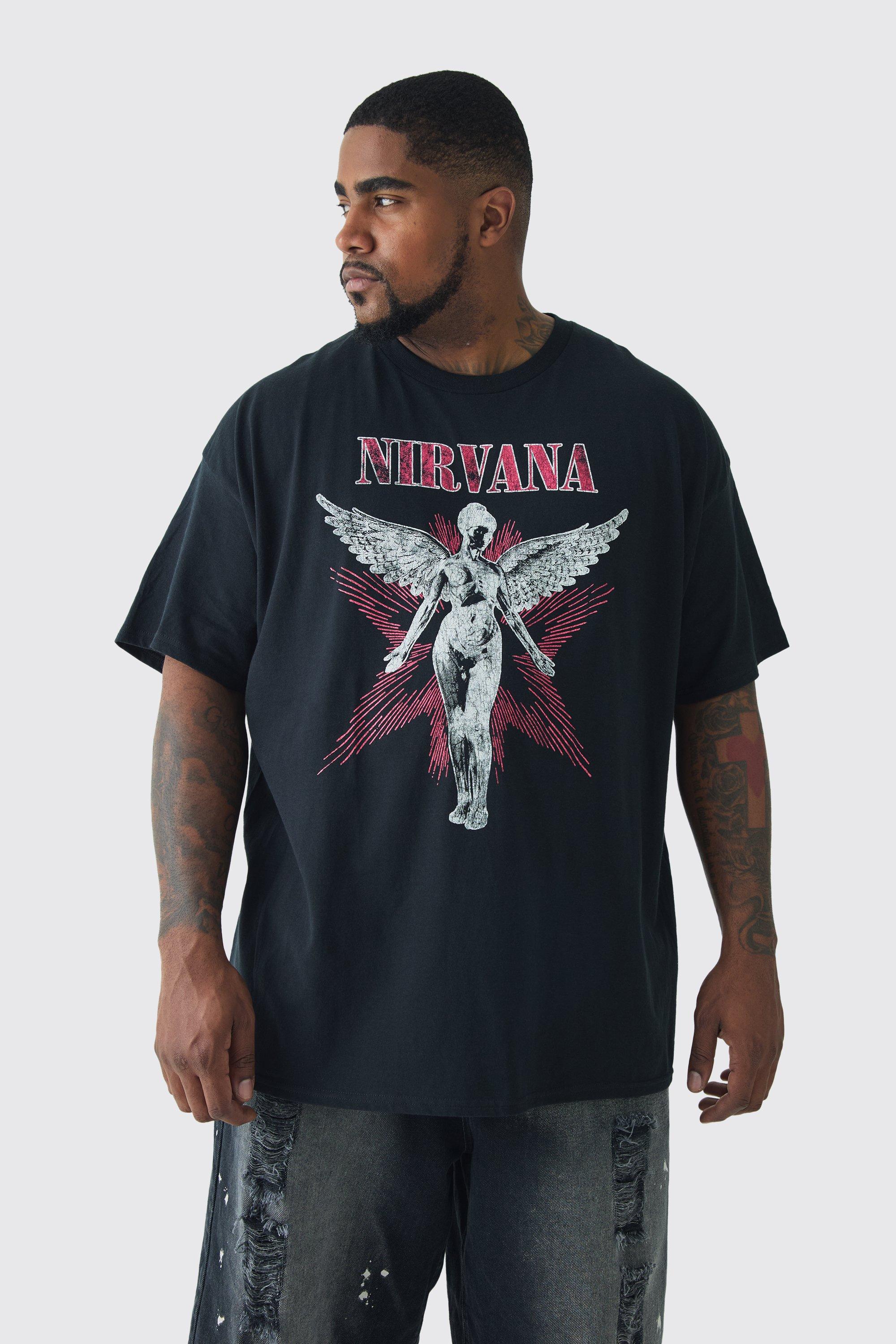 T-shirt Plus Size ufficiale con stampa Nirvana Angel, Nero