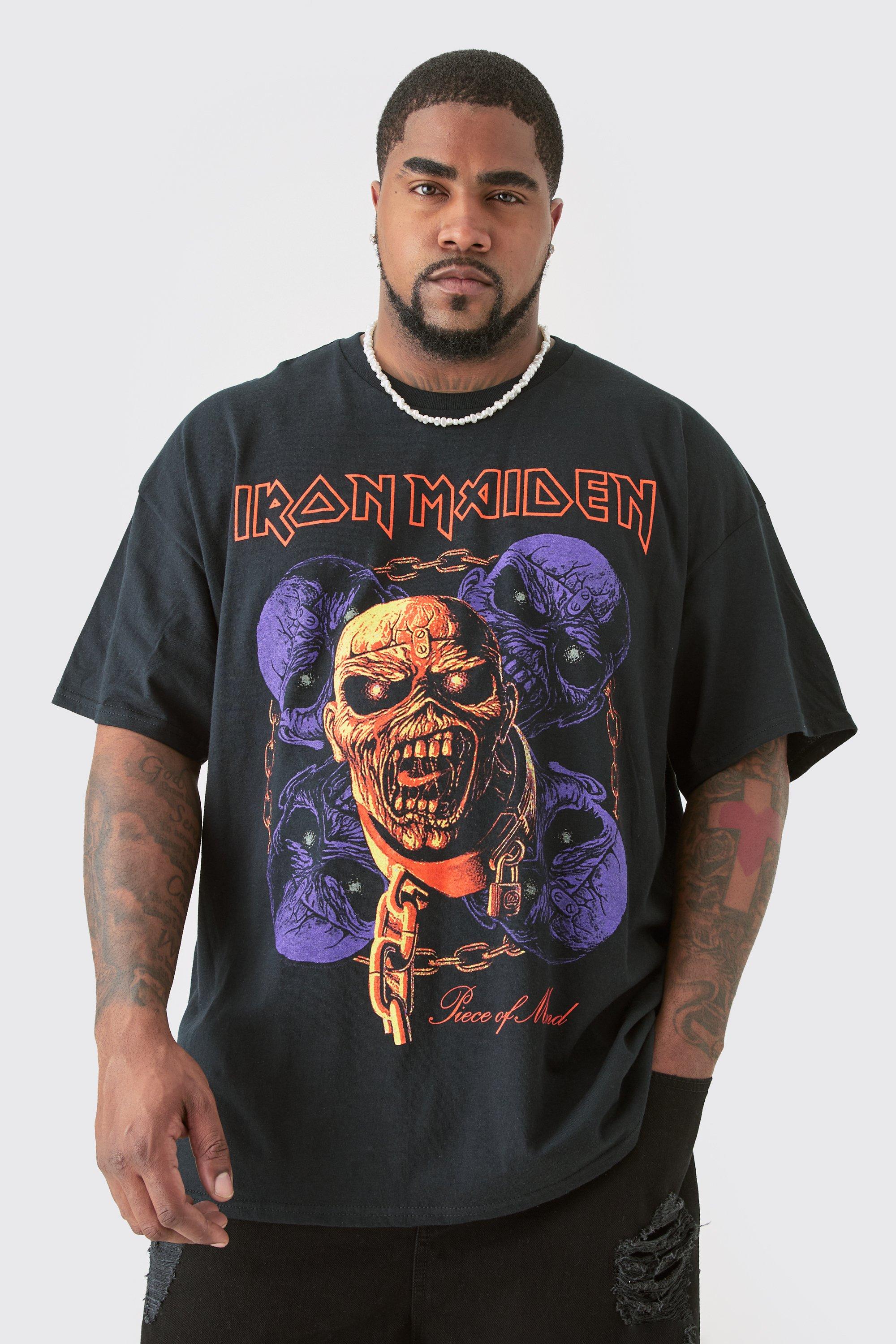 Mens Black Plus Iron Maiden License Print T-shirt, Black