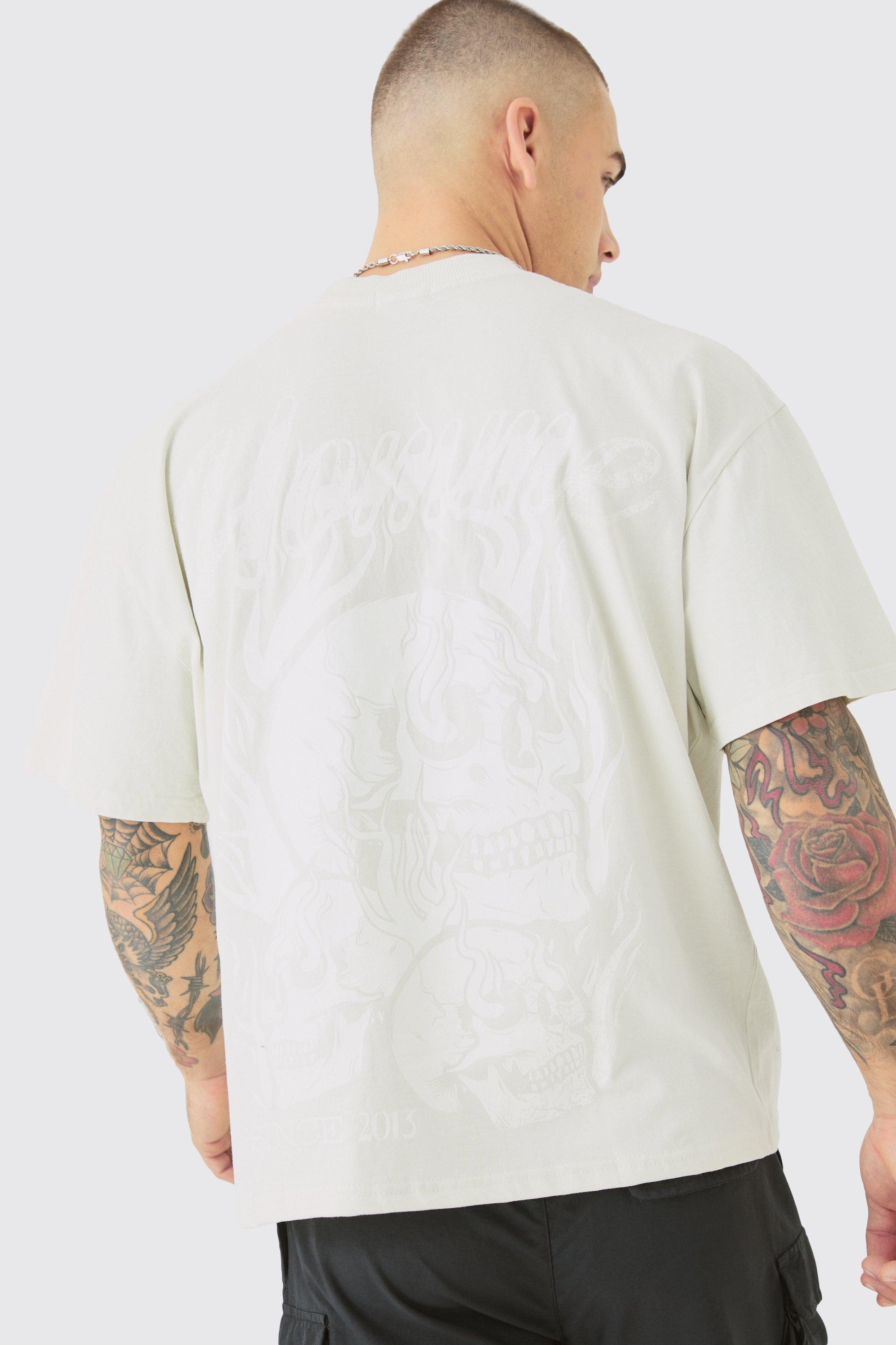 Image of Oversized Boxy Tonal Homme Gothic Graphic T-shirt, Cream