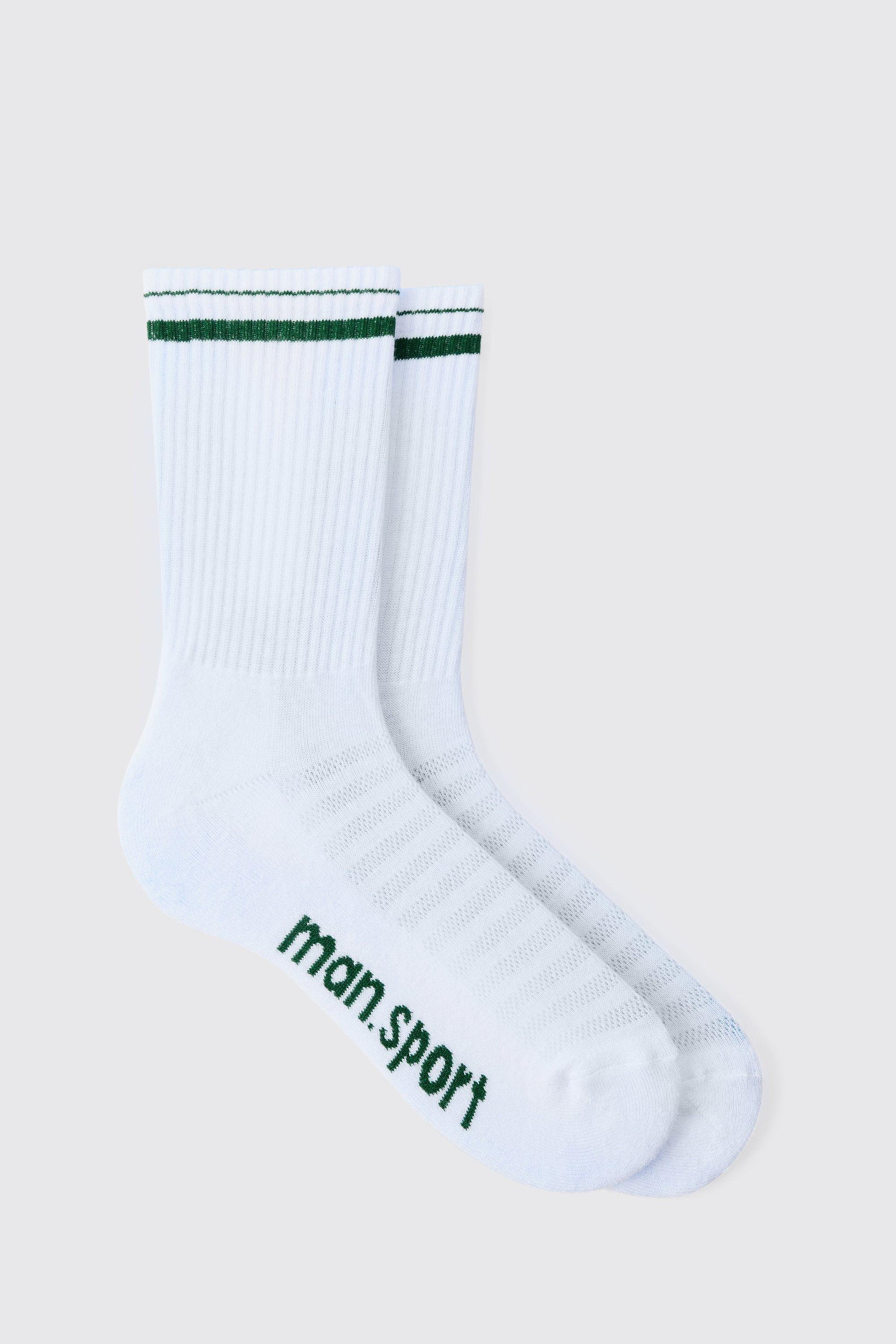 Mens White Man Sport Crew Socks, White