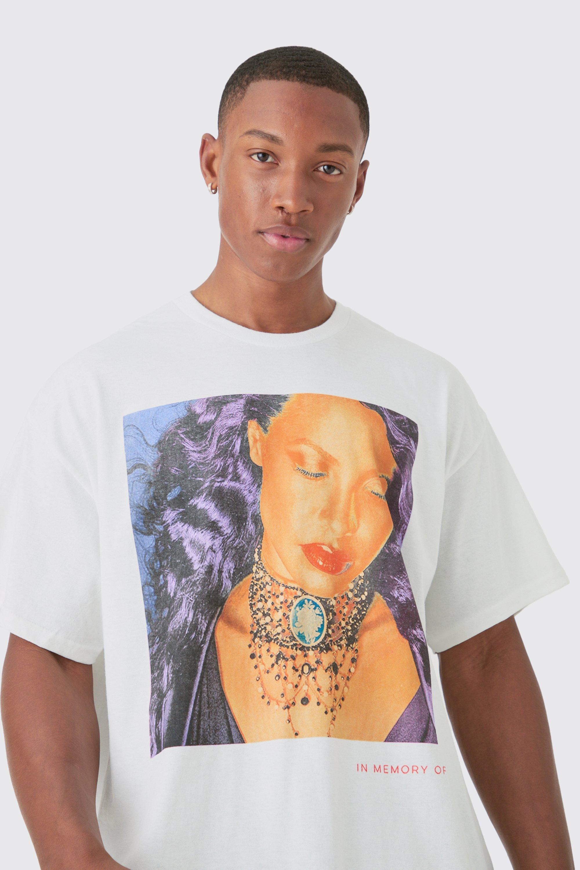 Mens White Oversized Aaliyah License T-shirt, White