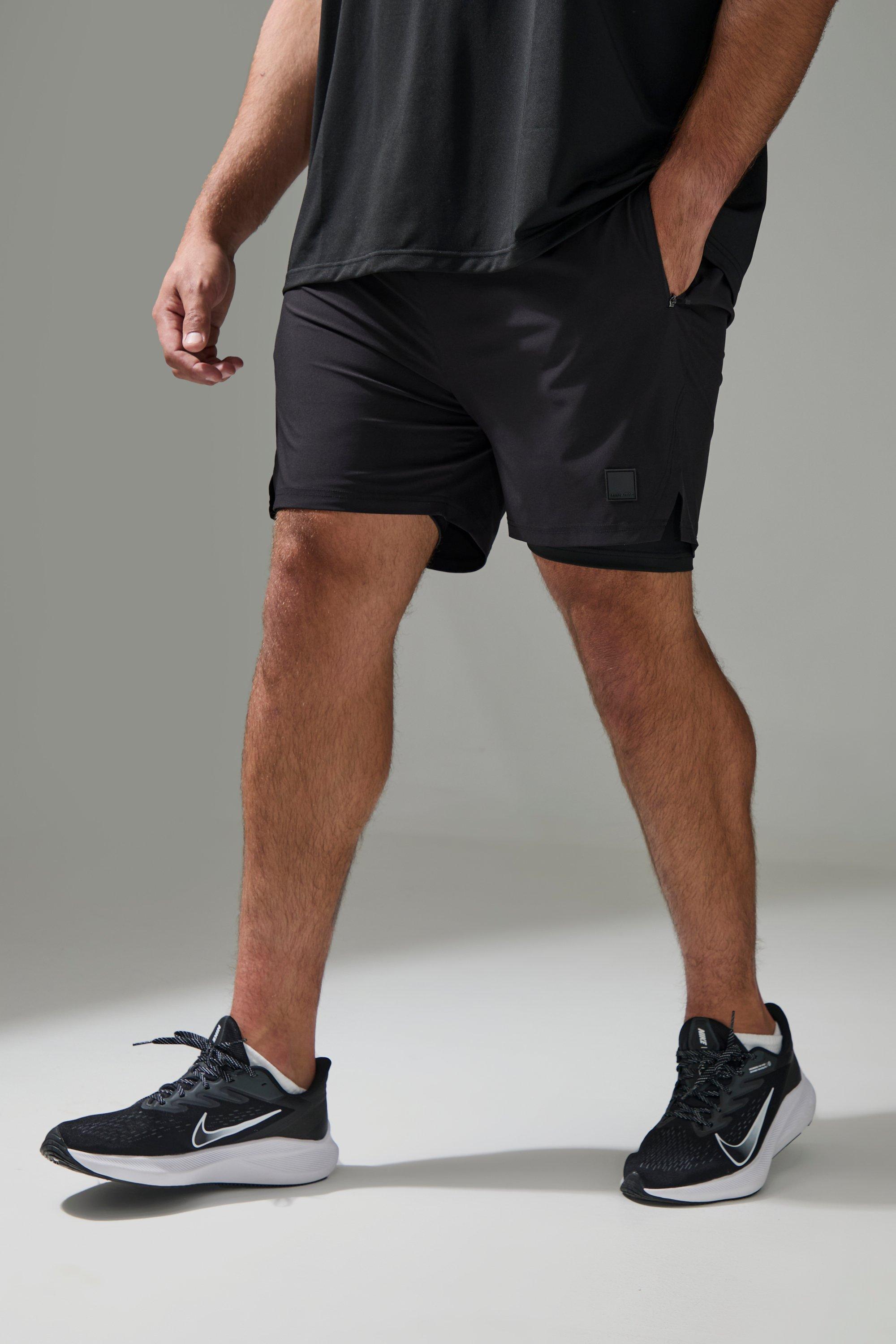 Mens Black Plus Man Active Performance 5inch 2-in-1 Regular Fit Shorts, Black