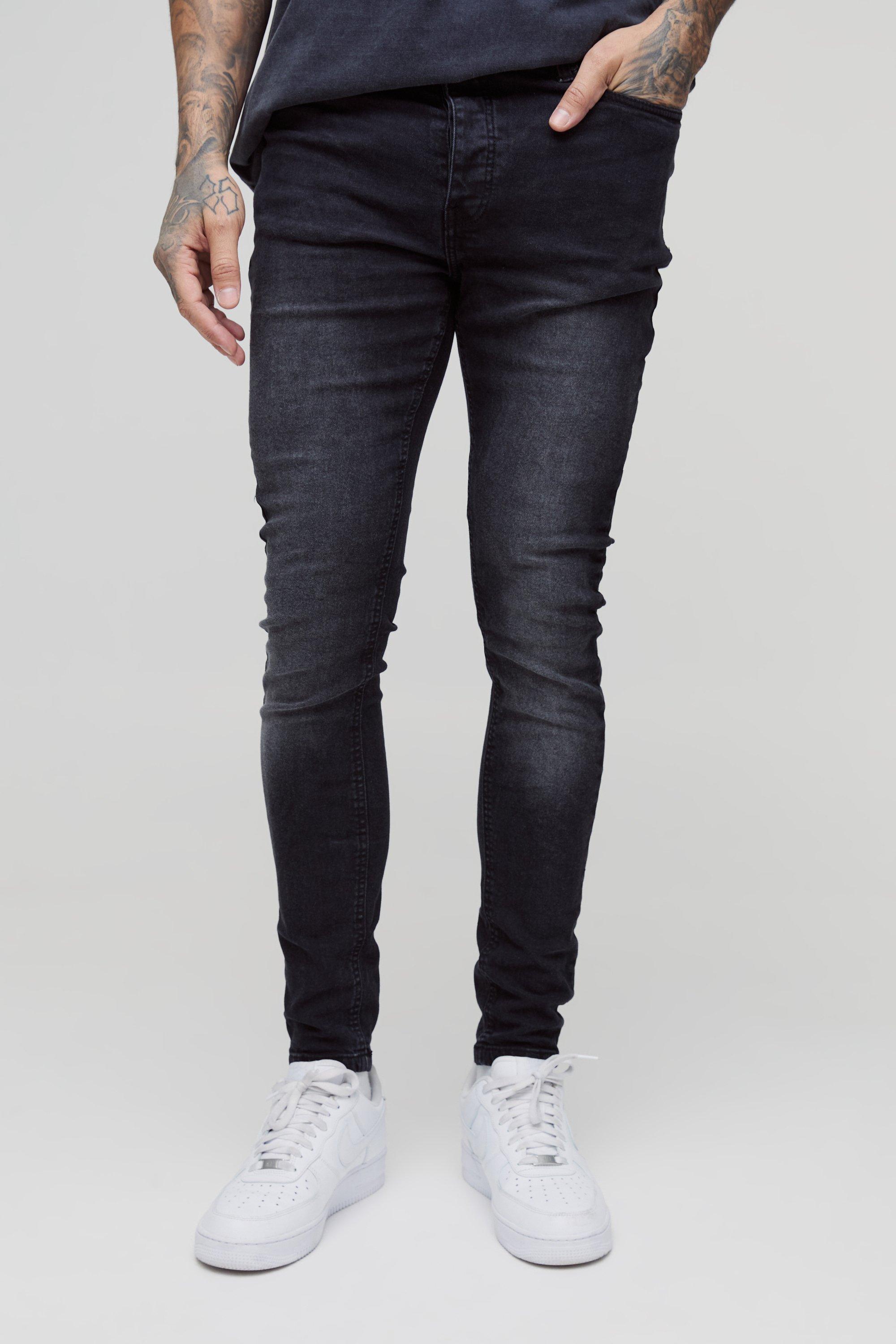 Mens Black Tall Skinny Stretch Jeans, Black