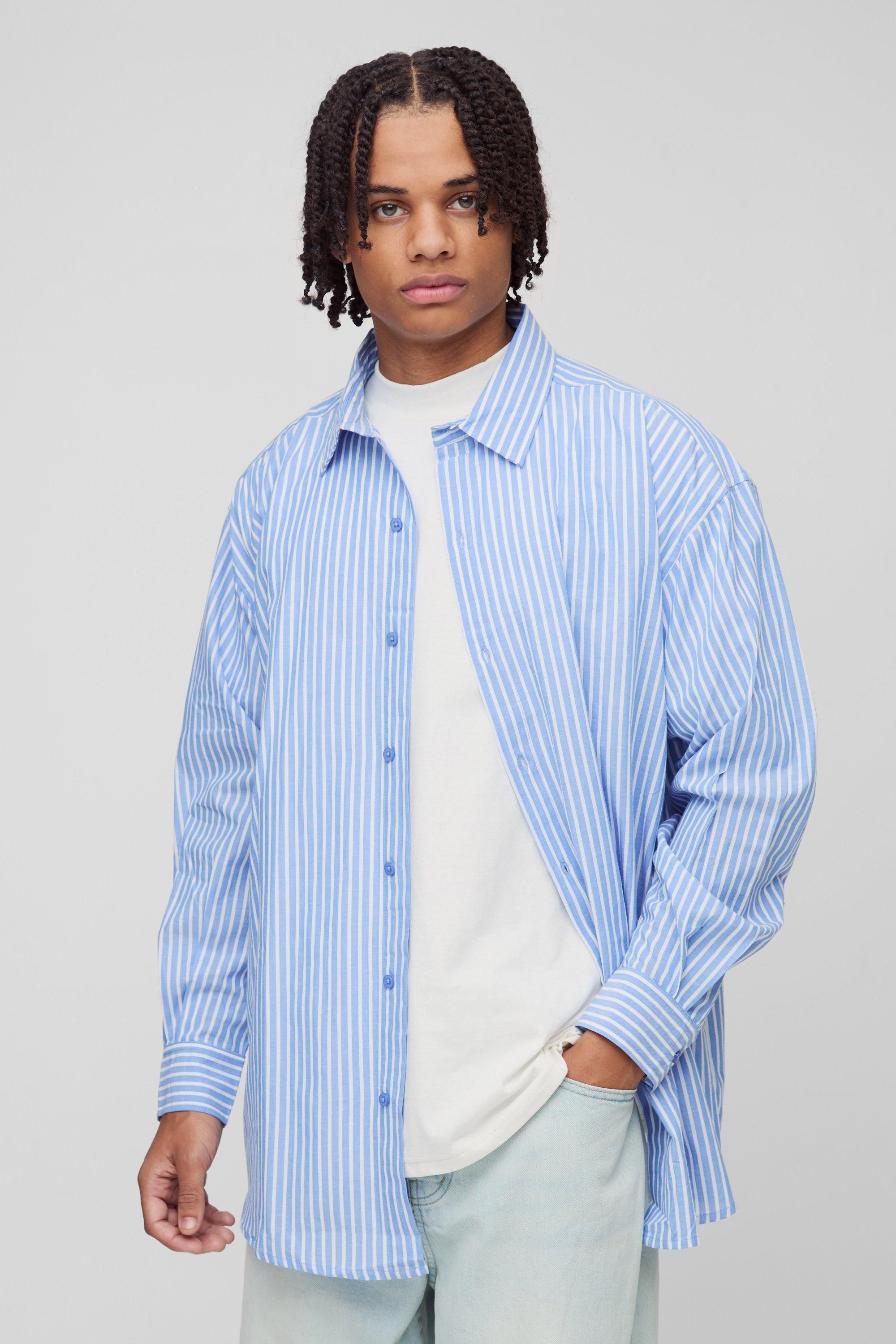 Camicia oversize a maniche lunghe a righe blu, Azzurro