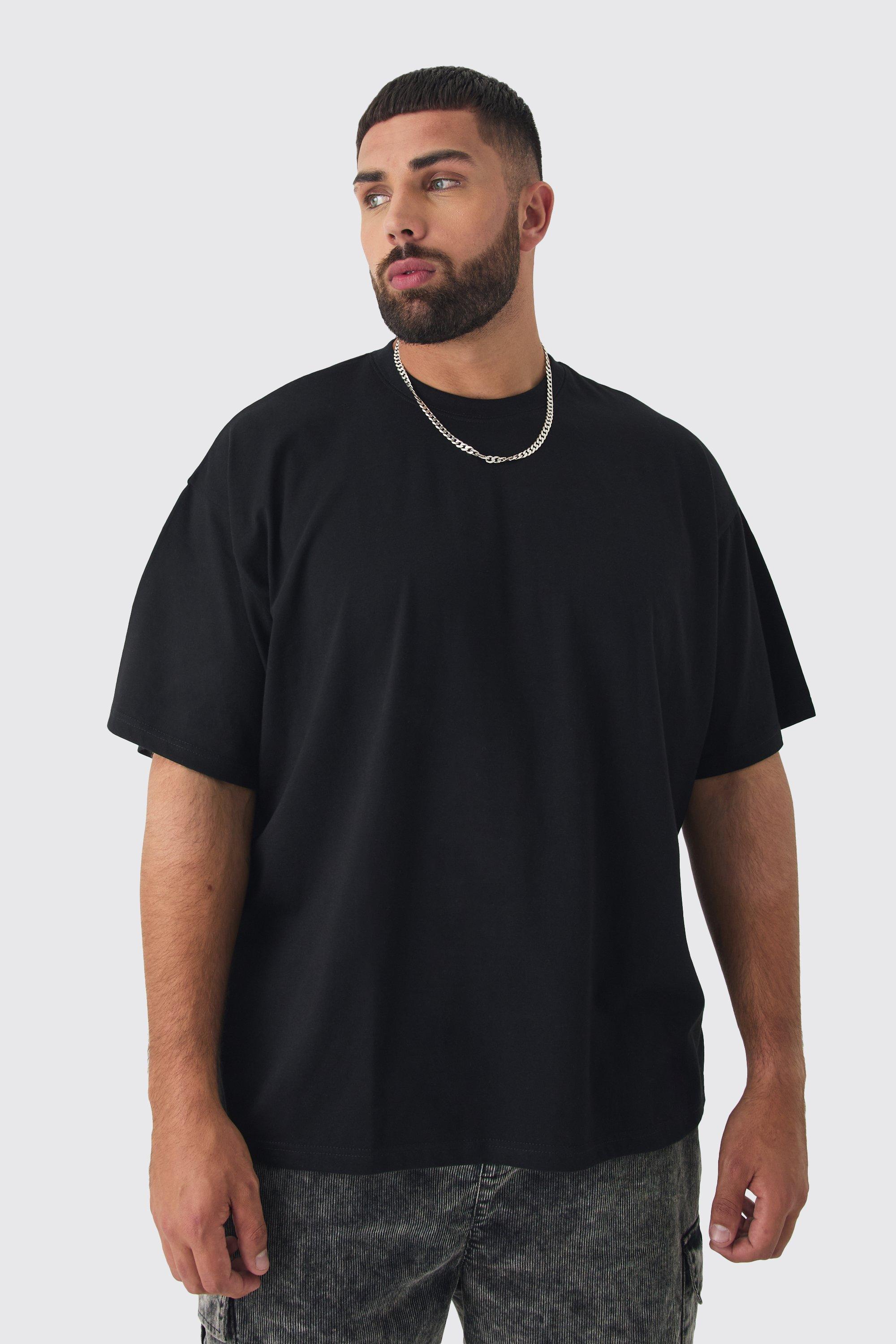 Mens Black Plus Oversized Crew Neck T-shirt, Black